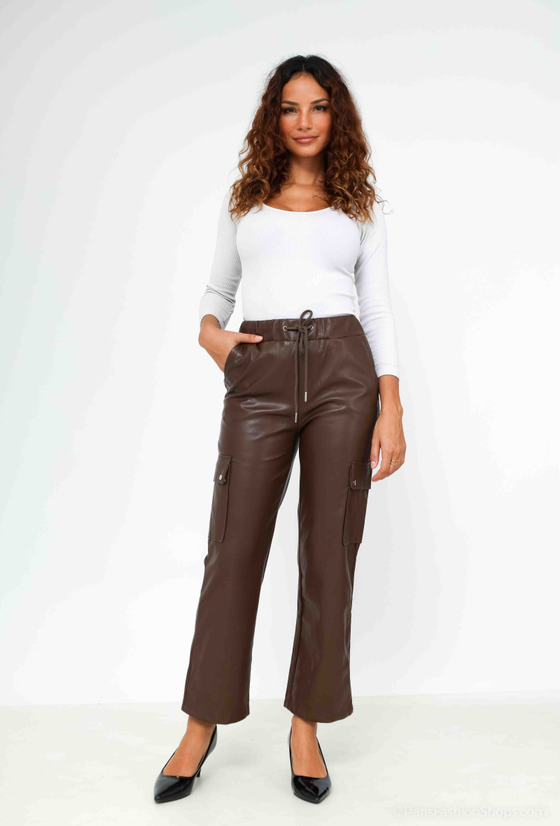 Wholesaler Softy Paris - Faux leather cargo pants