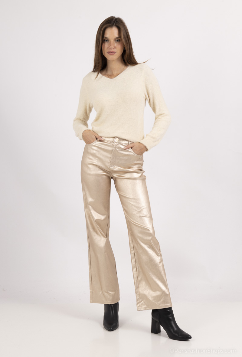 Grossiste Softy Paris - Pantalon enduit effet métalisé