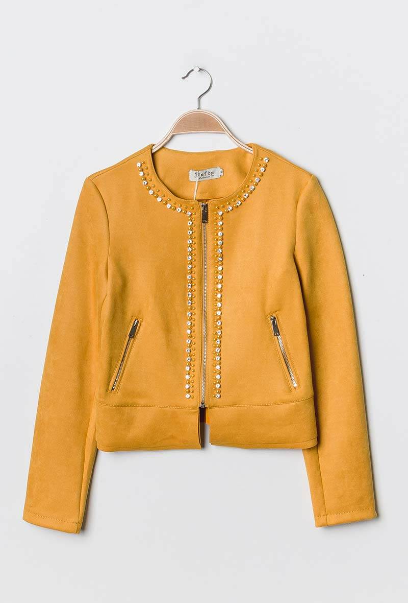 Grossiste Softy Paris - VESTE EN SUEDINE ORNEE DE PERLES ET STRASS