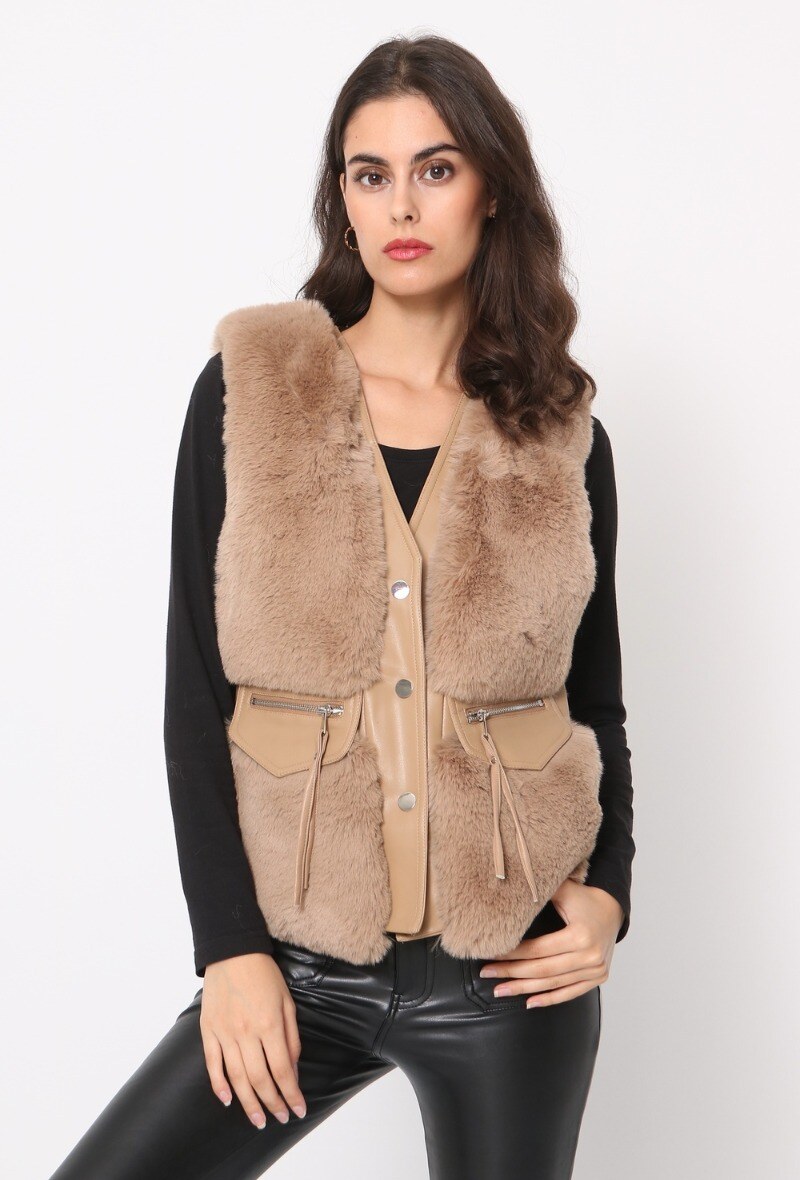 Grossiste Softy Paris - Veste sans manches en fausse fourrure