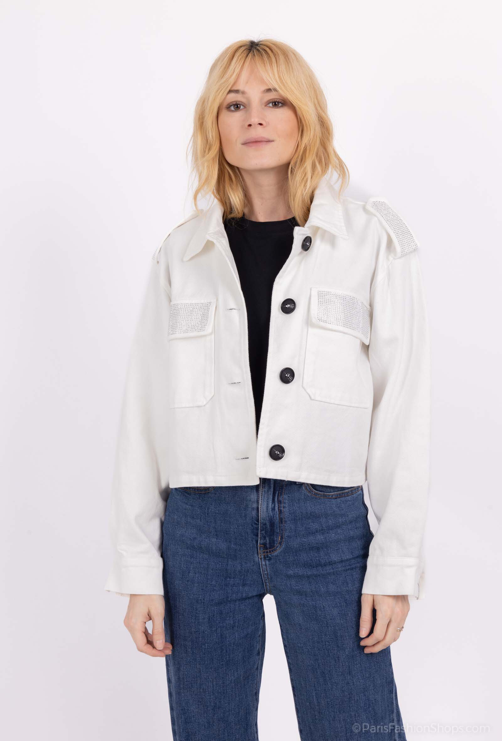 Großhändler Softy Paris - Baumwolljacke mit Strassdetail an den Taschen