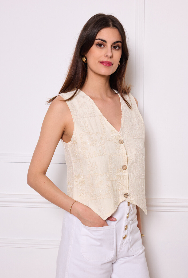 Mayorista Softy Paris - Chaleco sin mangas bordeado