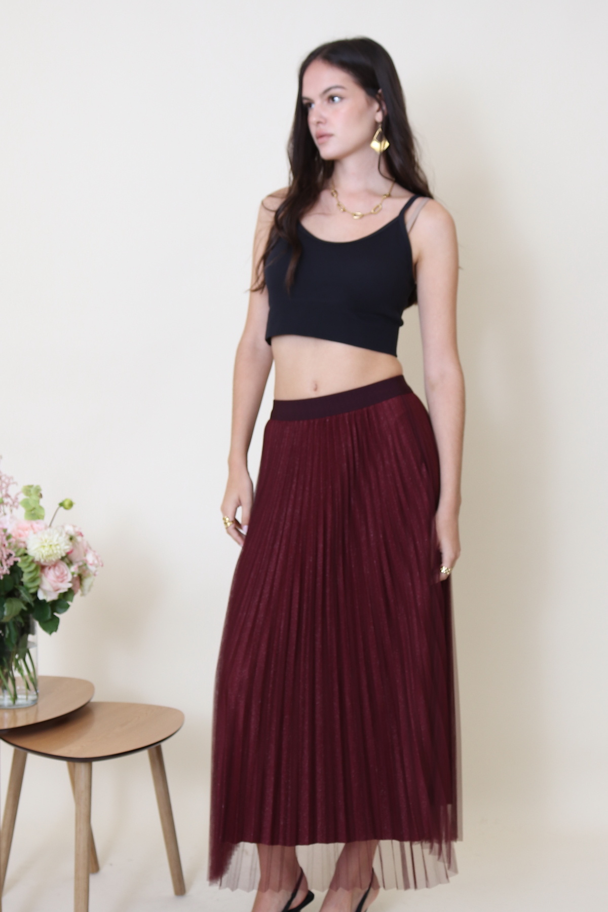 Grossiste Softy Paris - Jupe plissée réversible, taille élastique, un côté lurex et un côté uni