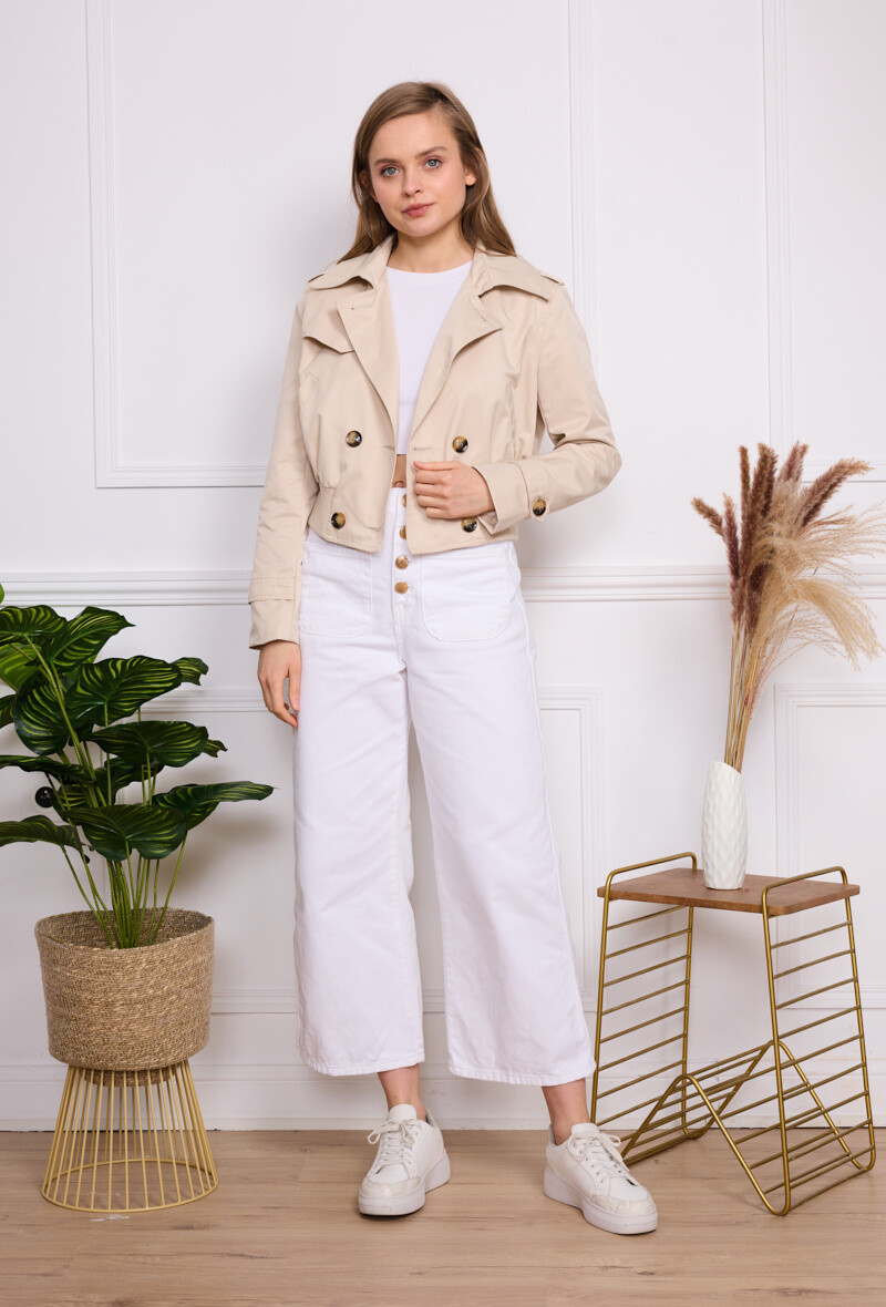 Veste cropped en coton, finition rib en bas