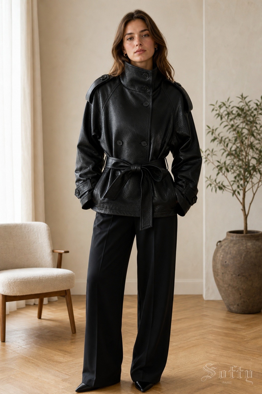 Wholesaler Softy Paris - Short grained faux leather jacket