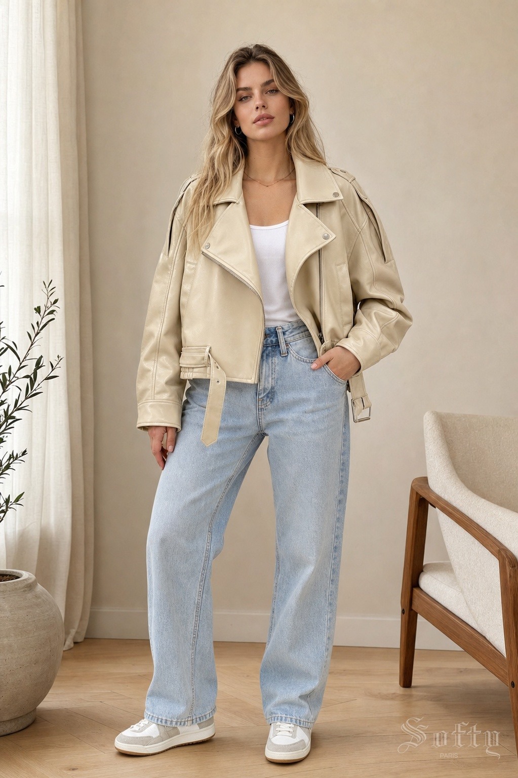 Mayorista Softy Paris - Chaqueta de cuero sintético brillante