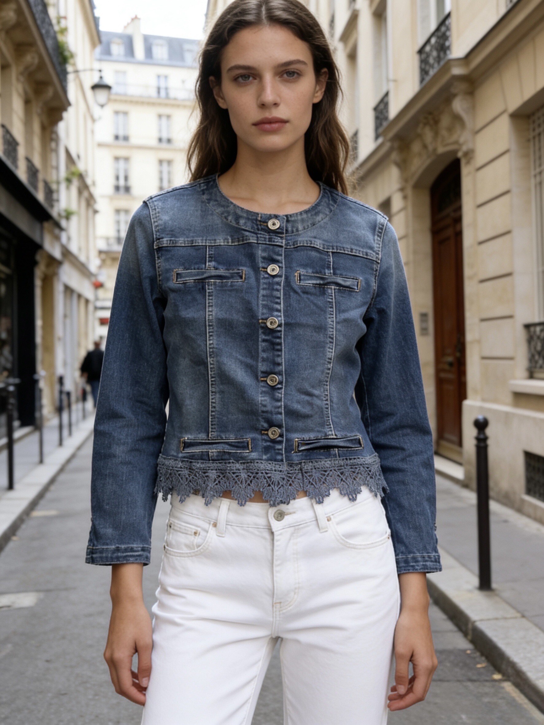 Grossiste Softy Paris - Veste jeans à dentelles ajourée