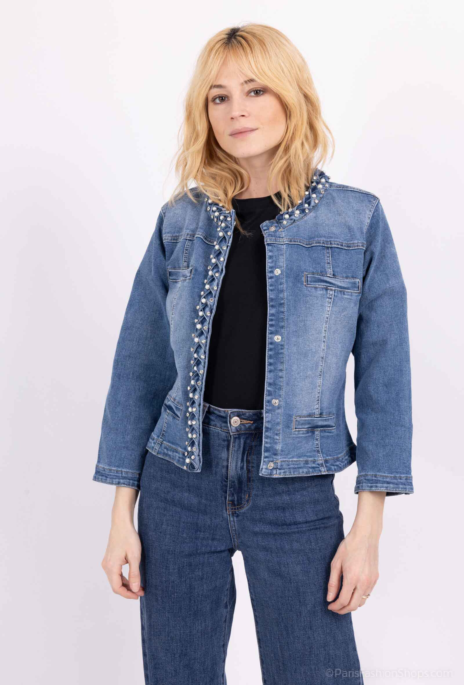 Grossiste Softy Paris - Veste en jeans avec tresse décorée