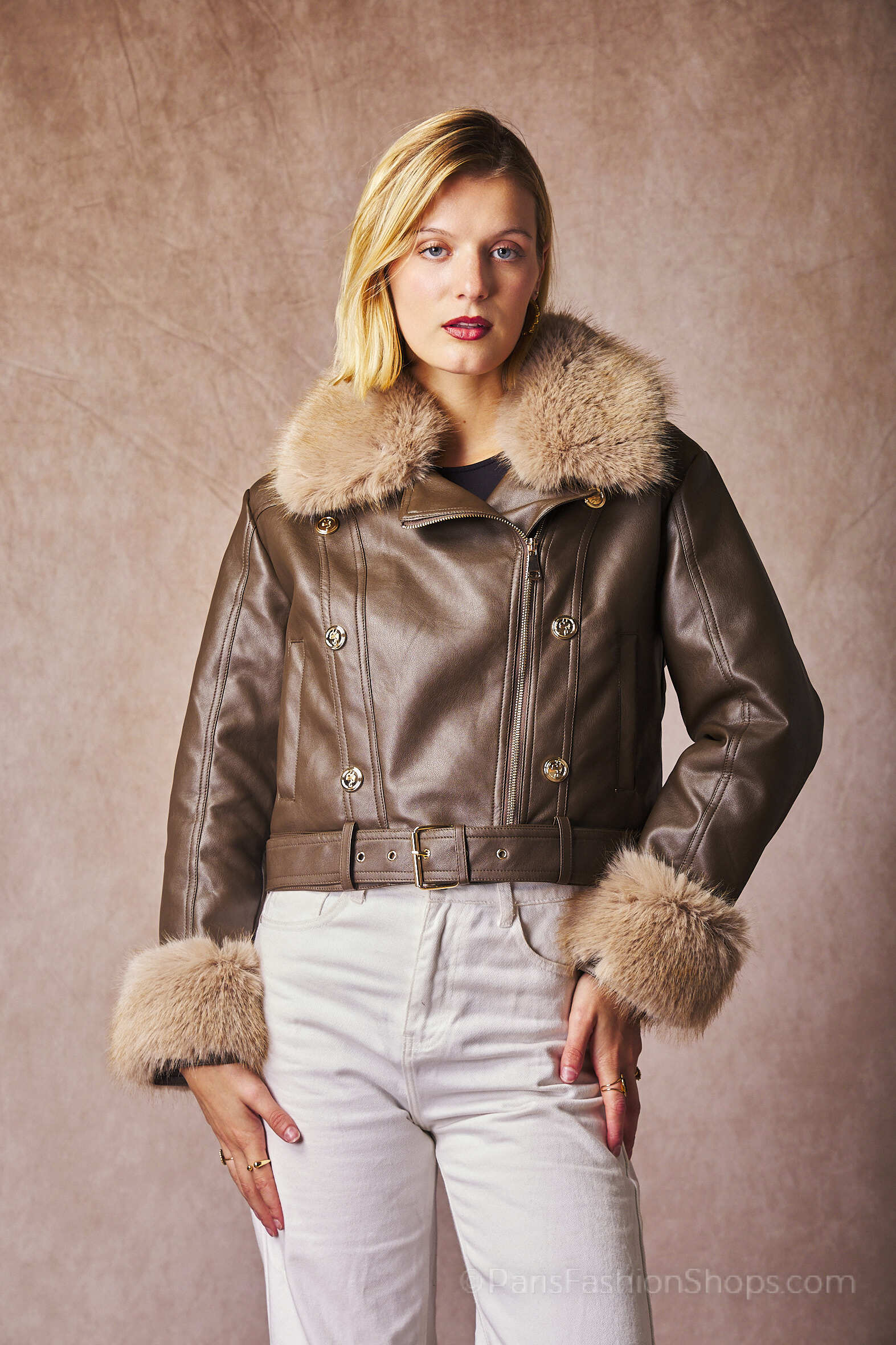 Grossiste Softy Paris - Veste biker bordée de fourrure