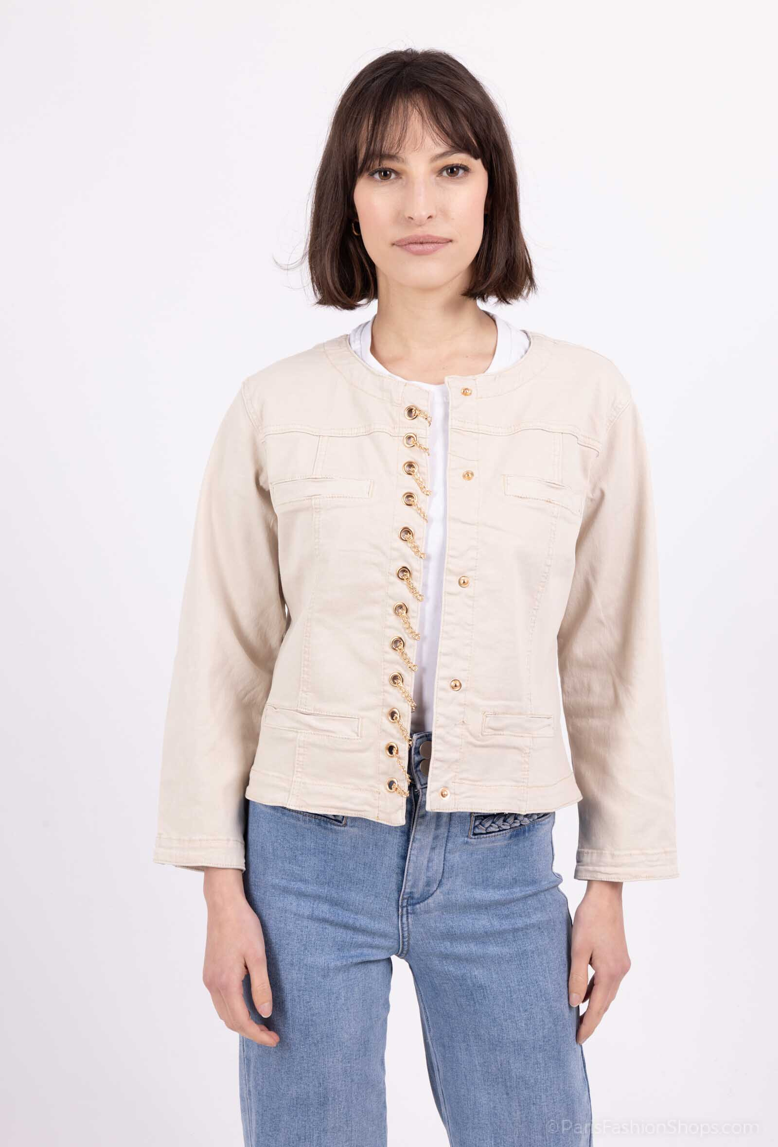 Grossiste Softy Paris - Veste en jeans couleur à décorations dorées