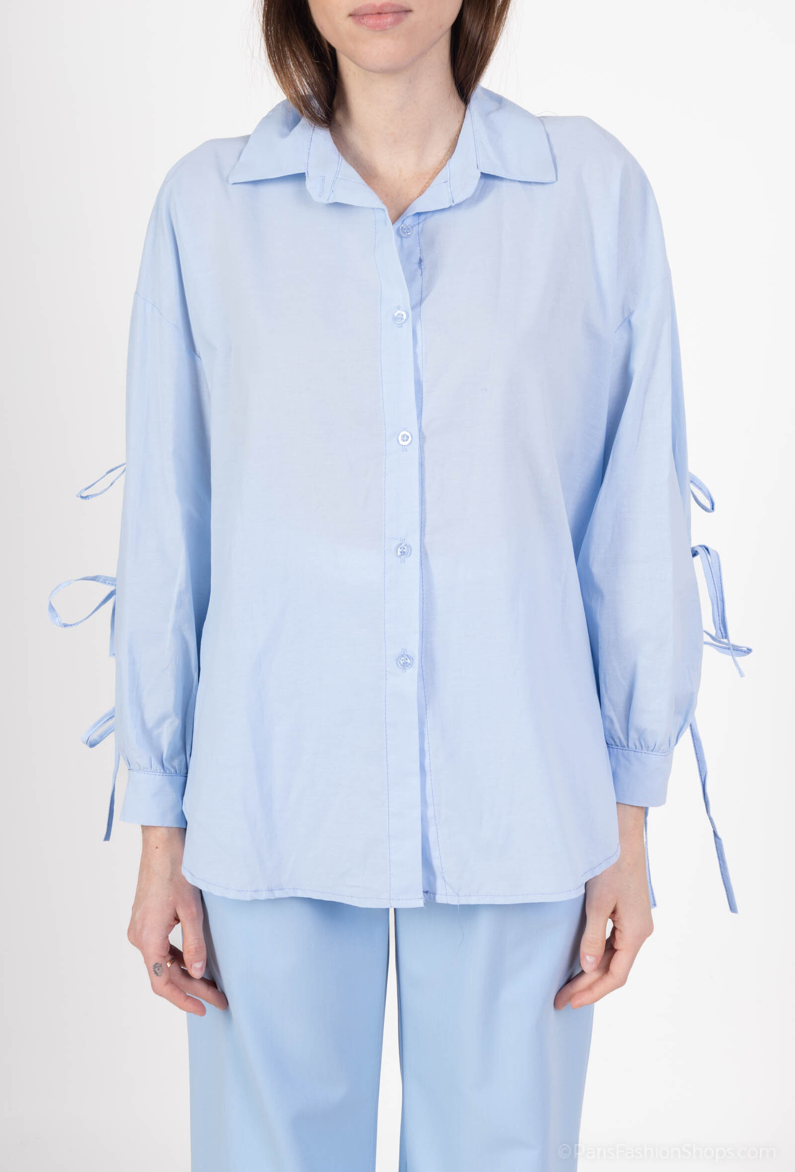 Grossiste SOGGO - Chemise manche longue avec détail noeud sur les manches et broderie dos