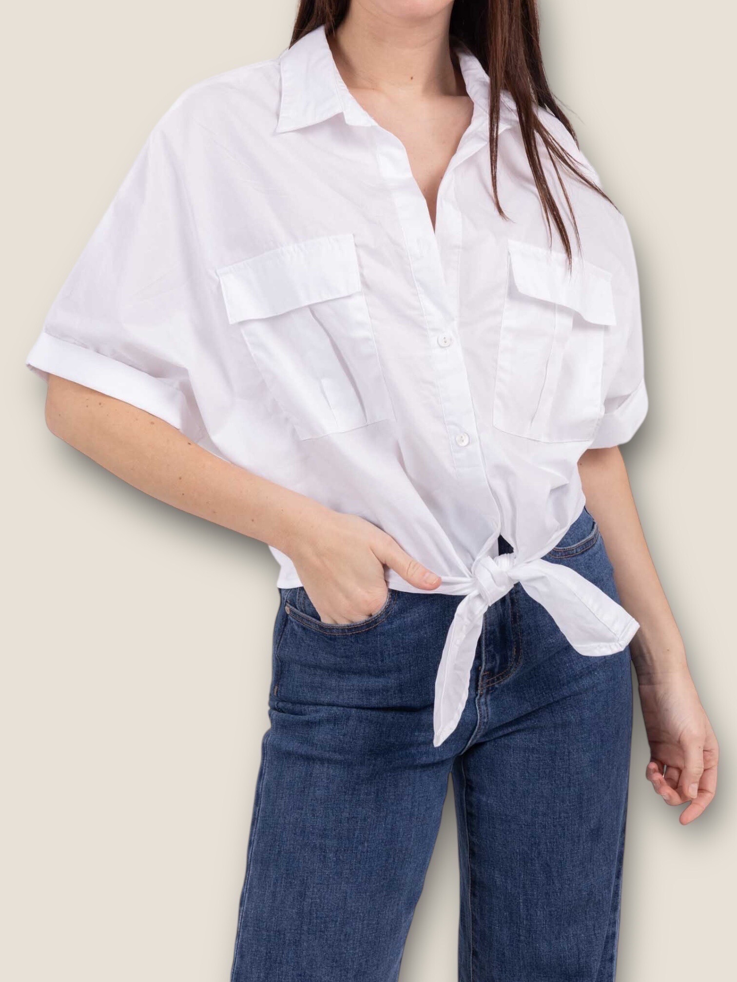 Grossiste SOGGO - Chemise manche courte à nouer en coton