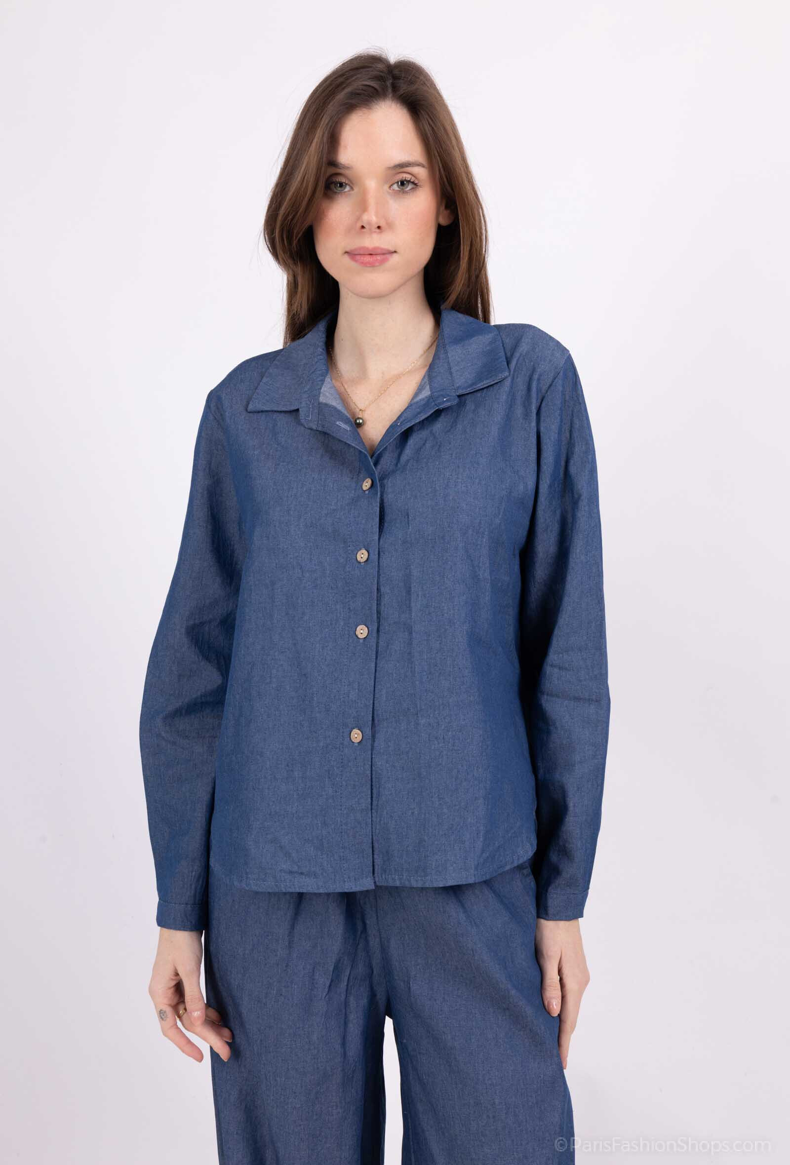 Grossiste SOGGO - chemise manche longue coton couleur jean