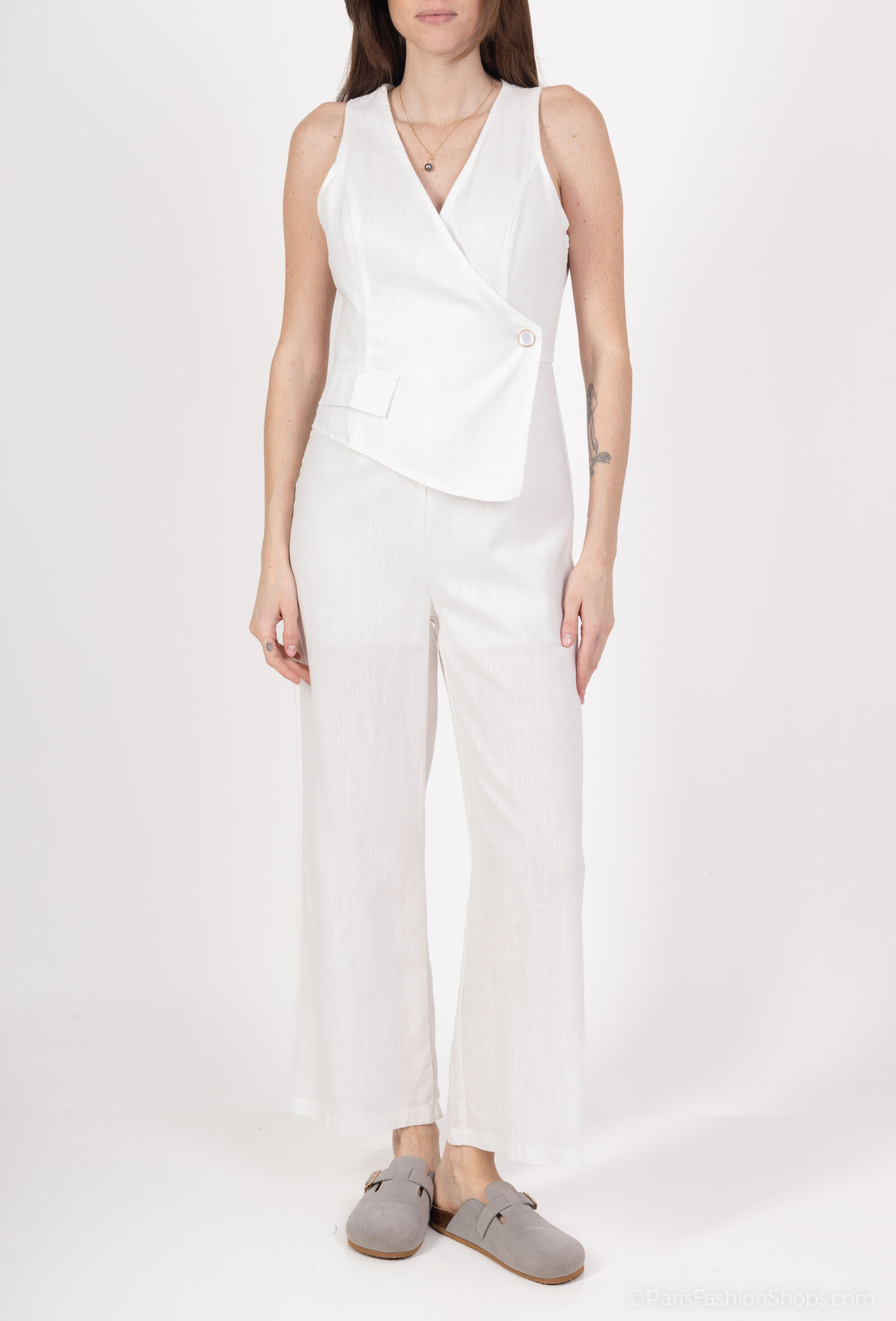 Wholesaler SOGGO - Long cotton and linen combination, sleeveless, button detail,