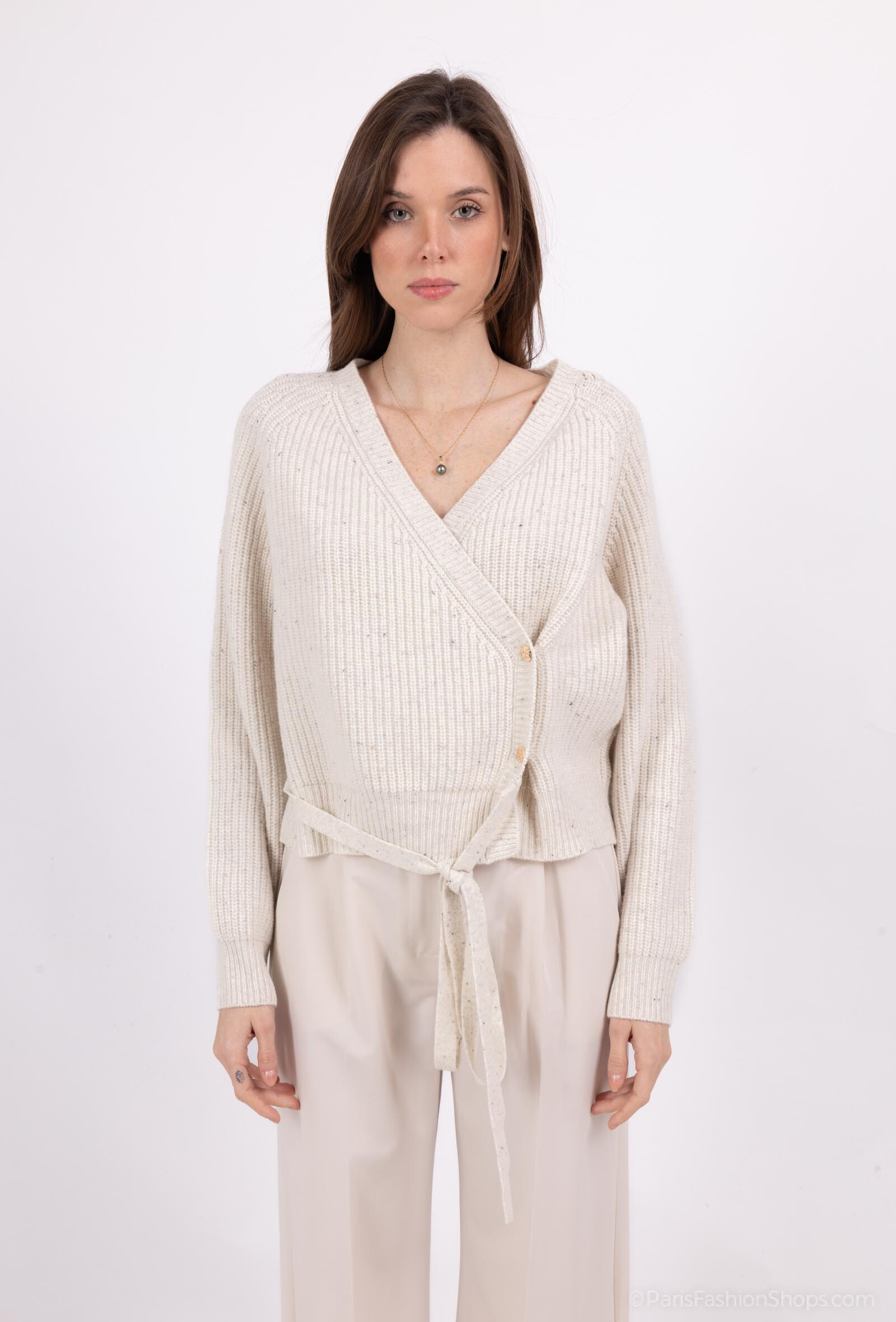 Grossiste SOGGO - Pull en laine manche longue, cache coeur avec ceinture