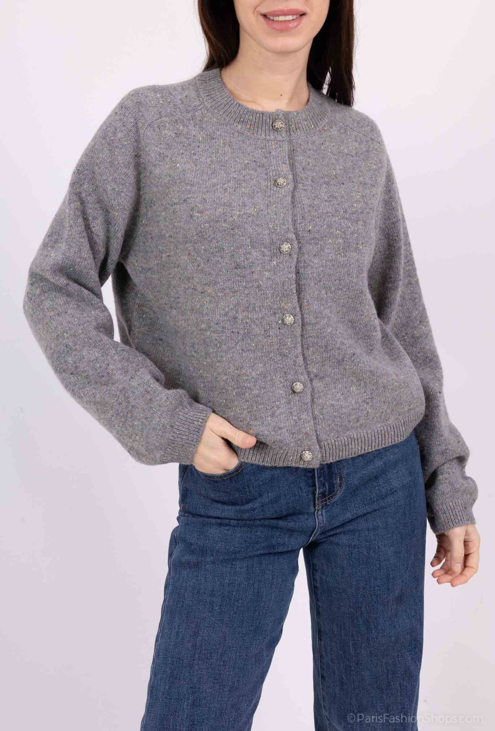 Grossiste SOGGO - Pull gilet couleur chiné avec bouton en strass