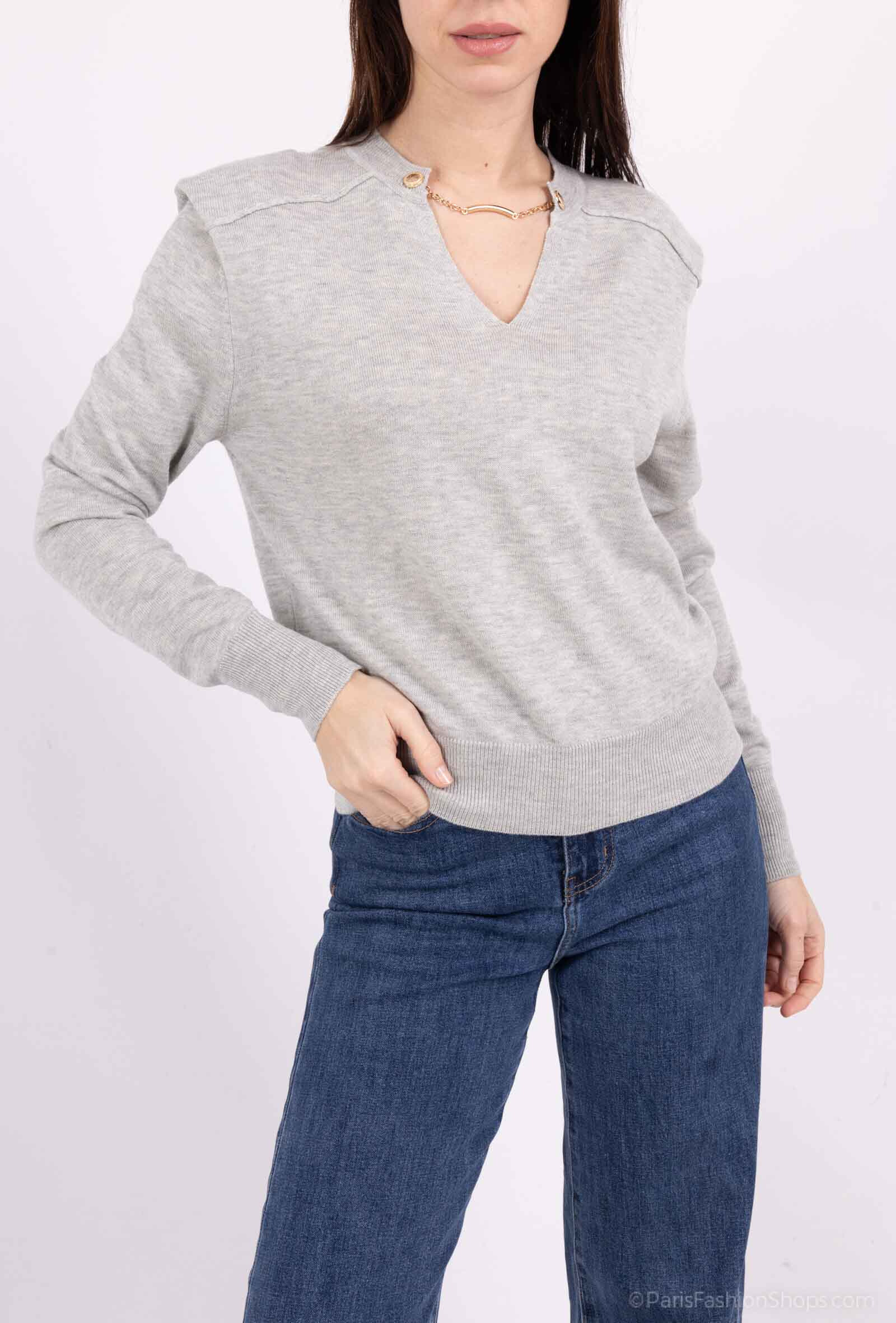 Grossiste SOGGO - Pull fin croisé avec épaulette et détail bijoux sur le devant