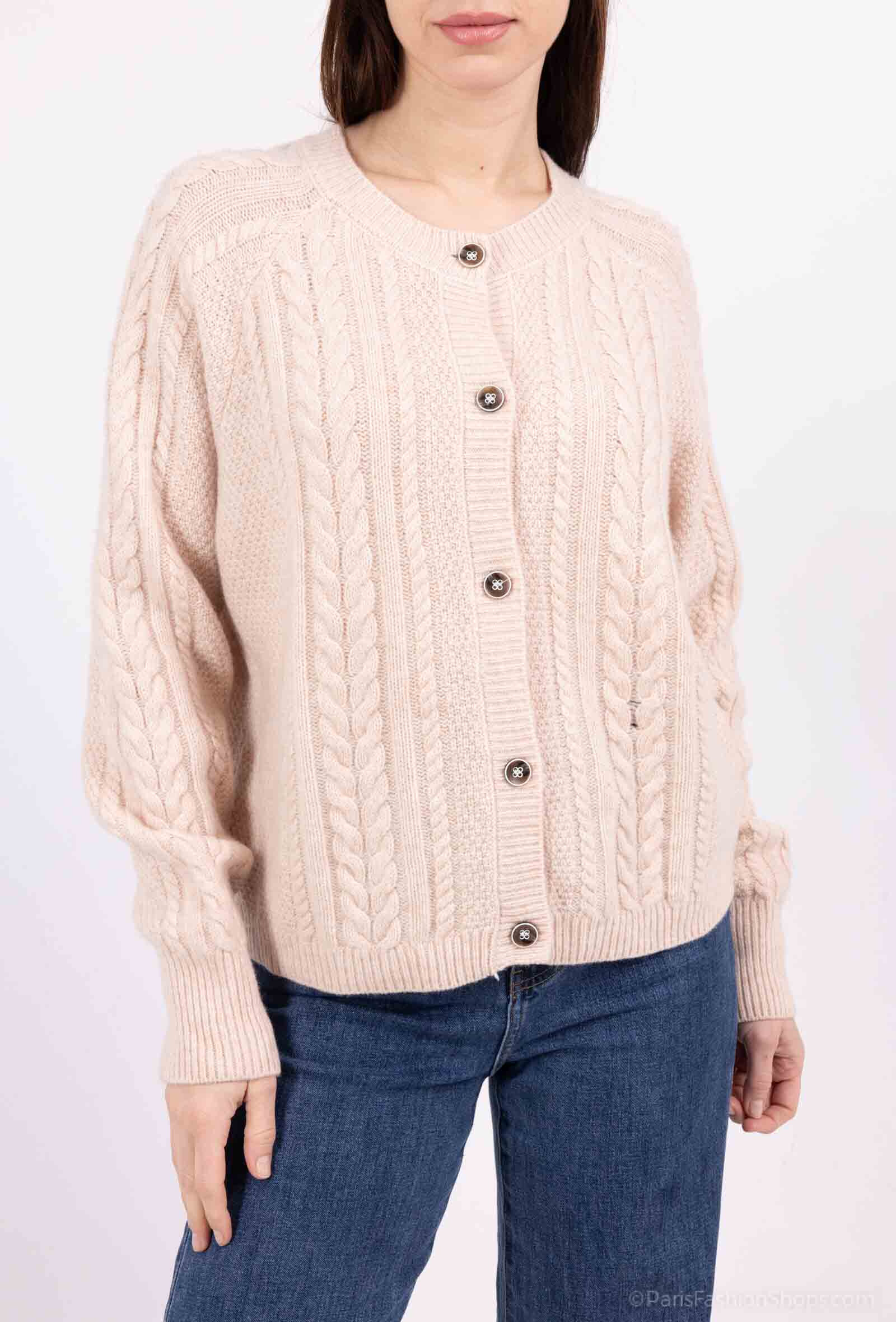 Grossiste SOGGO - Gilet torsadé avec bouton coloré manche longue en laine