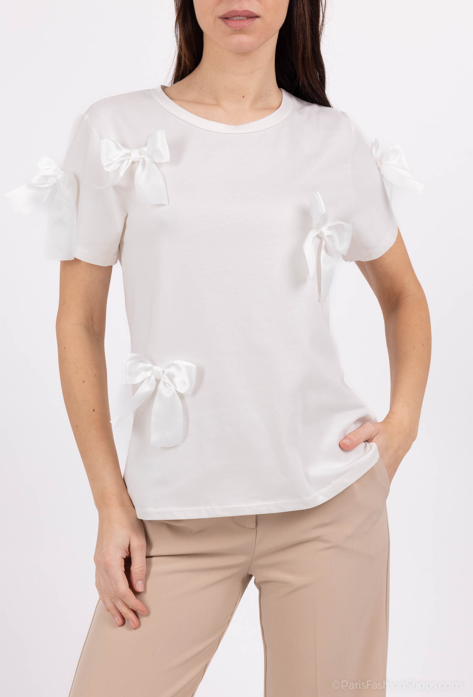 Grossiste SOGGO - T-Shirt blanc avec noeud en coton