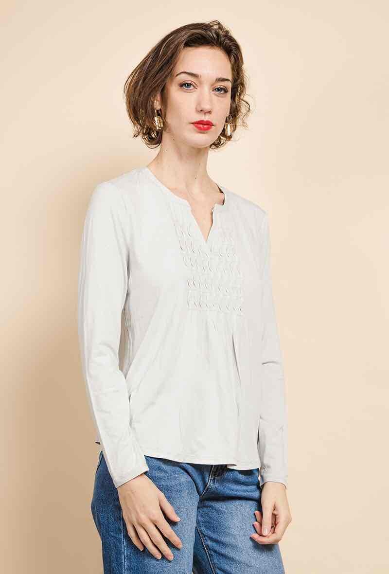 Grossiste Soie pour Soi - T-Shirt plissé en bambou coton