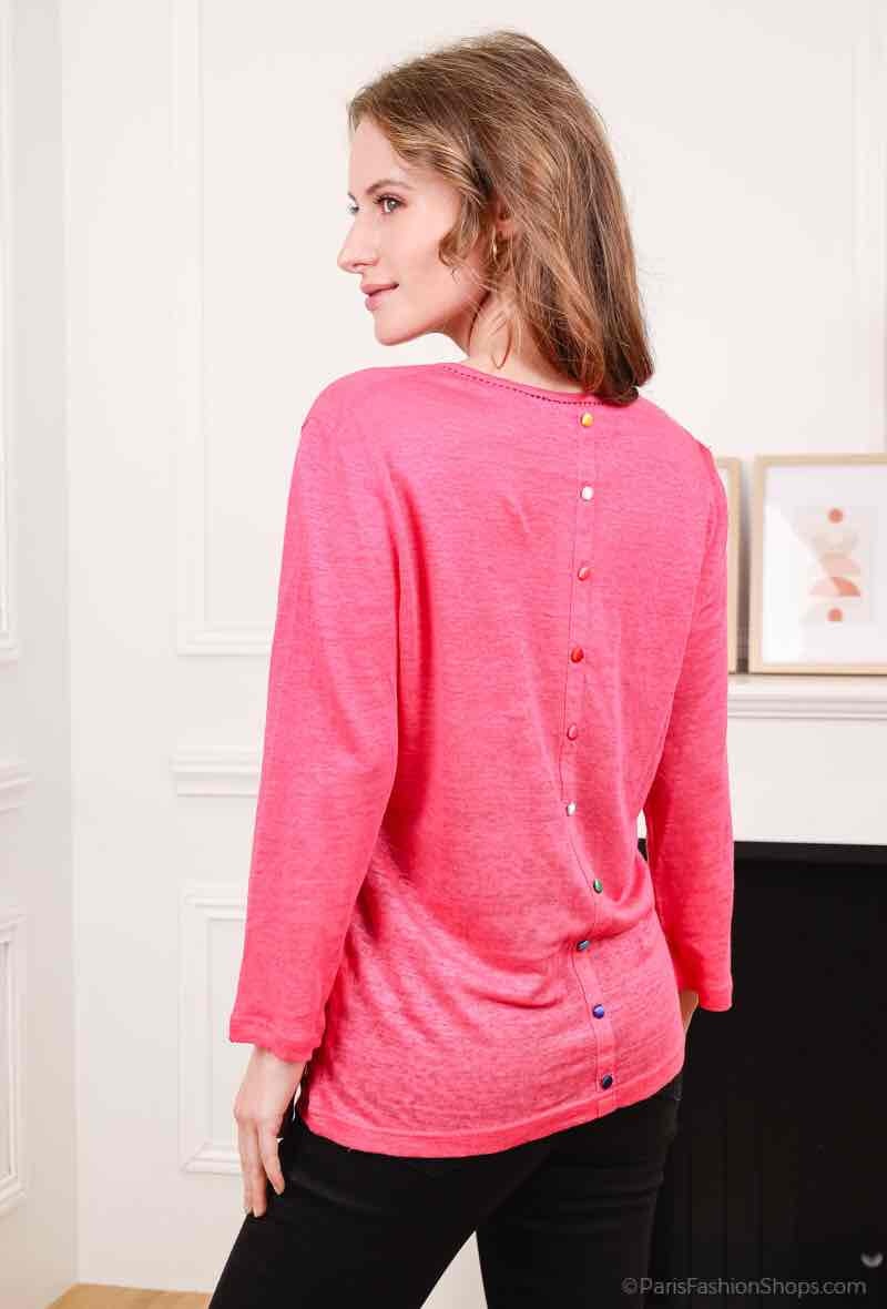 Wholesaler Soie pour Soi - Linen T-shirt with buttoned back