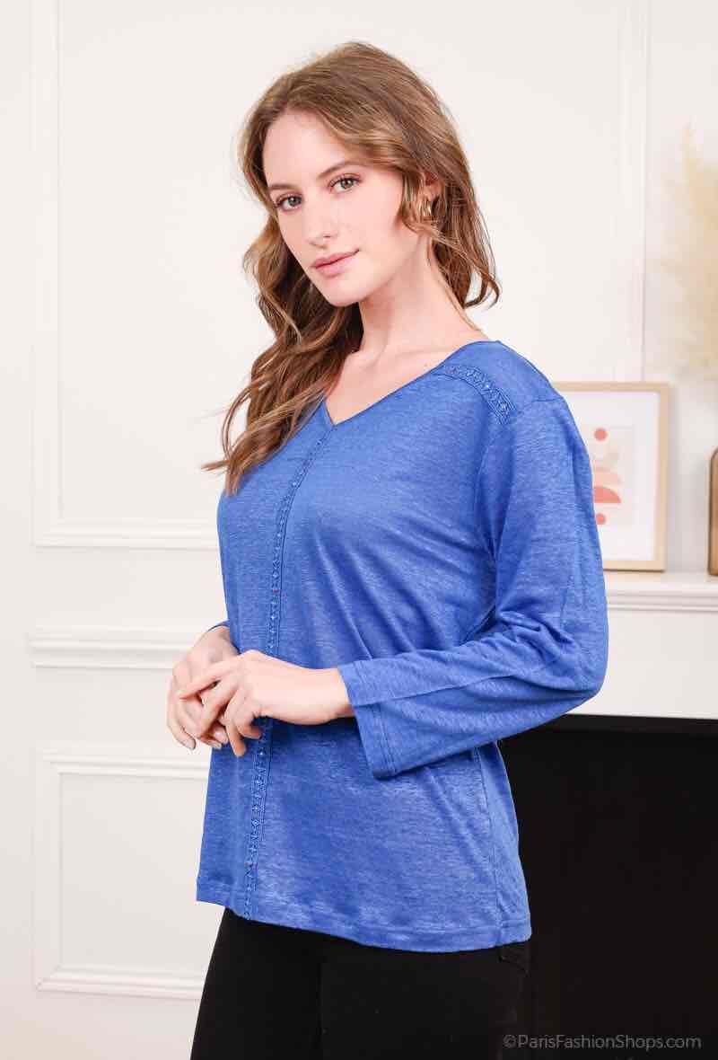 Wholesaler Soie pour Soi - Linen T-shirt with lace detail and strass