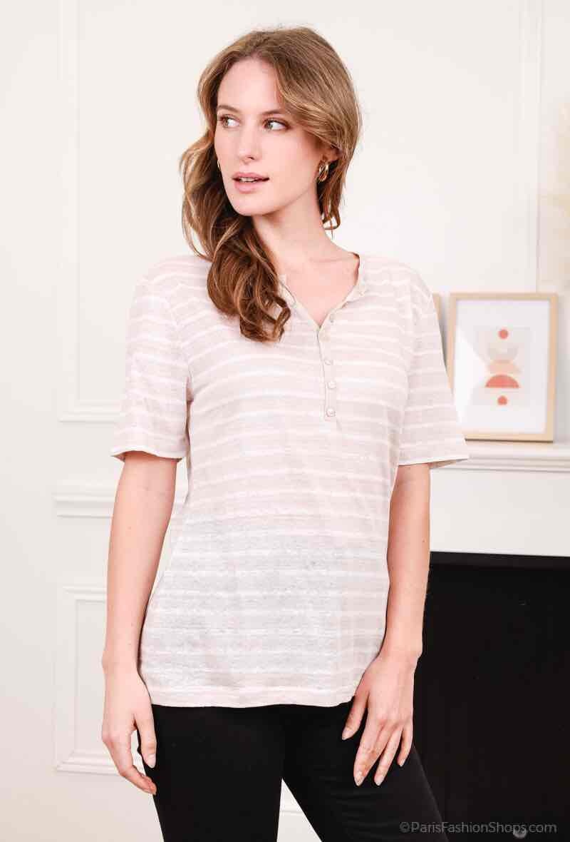 Wholesaler Soie pour Soi - Linen striped T-shirt