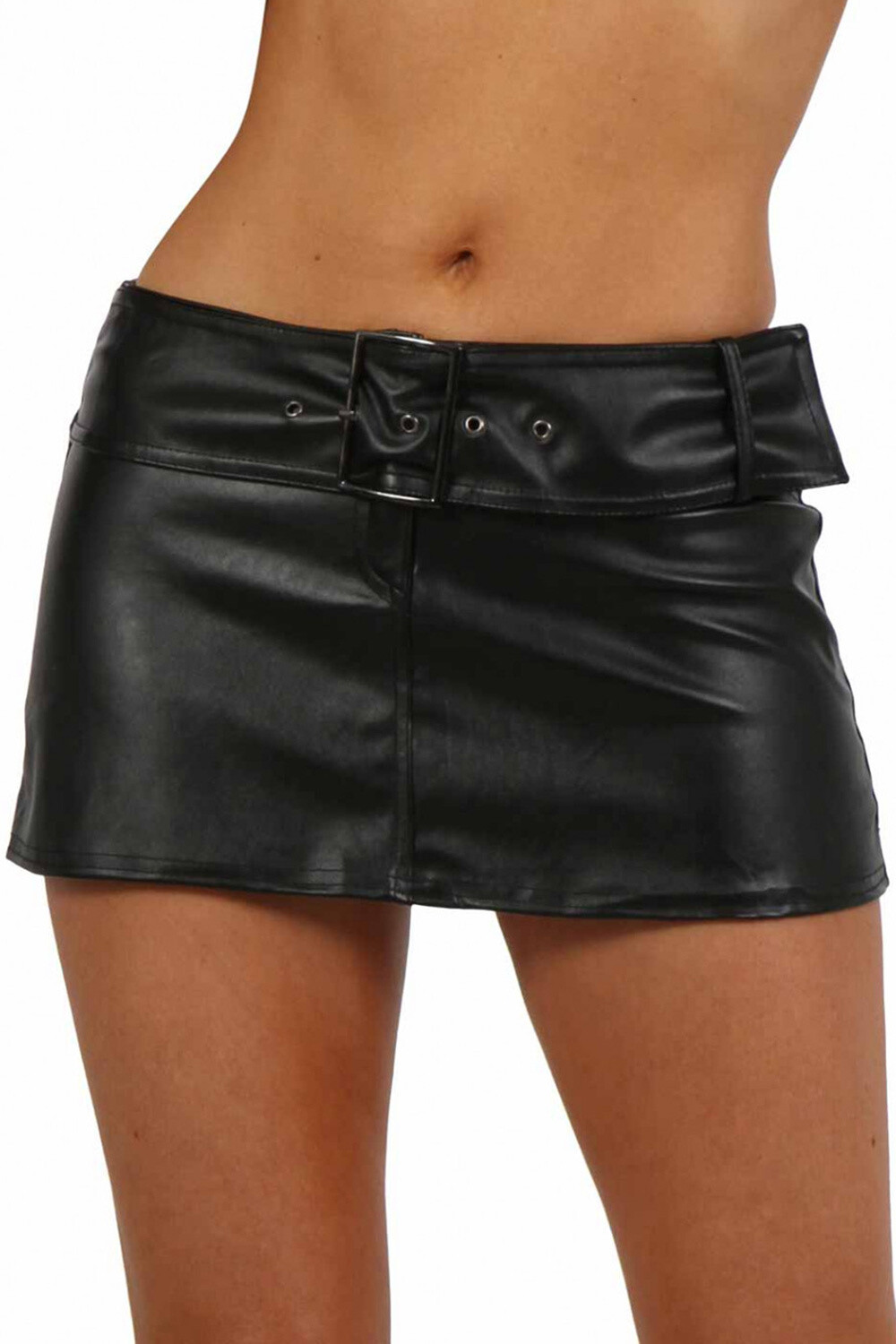 Grossiste SOISBELLE - Minijupe taille basse en aspect cuir avec ceinture amovible