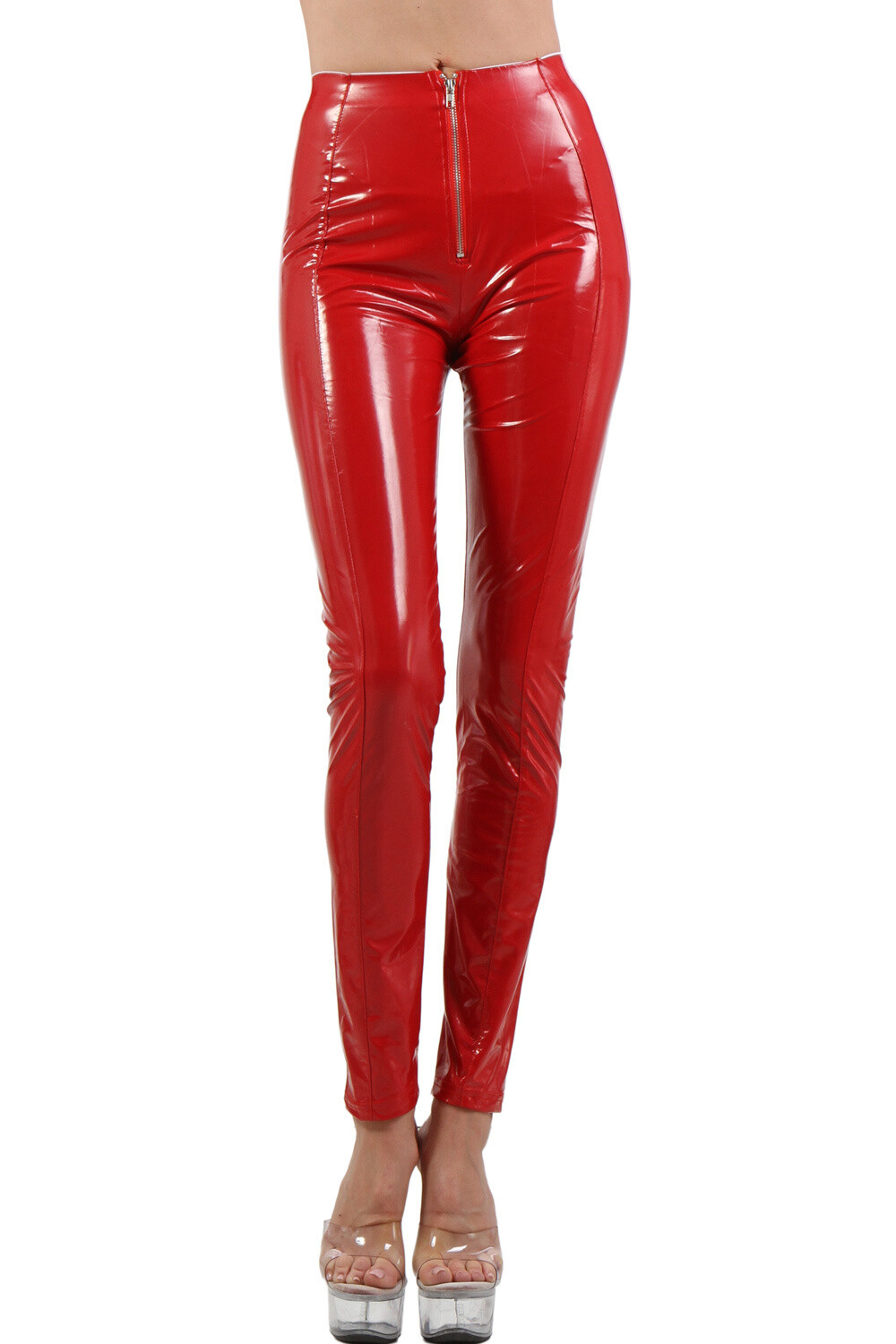 Grossiste SOISBELLE - Legging en vinyle brillant, taille haute, zip devant