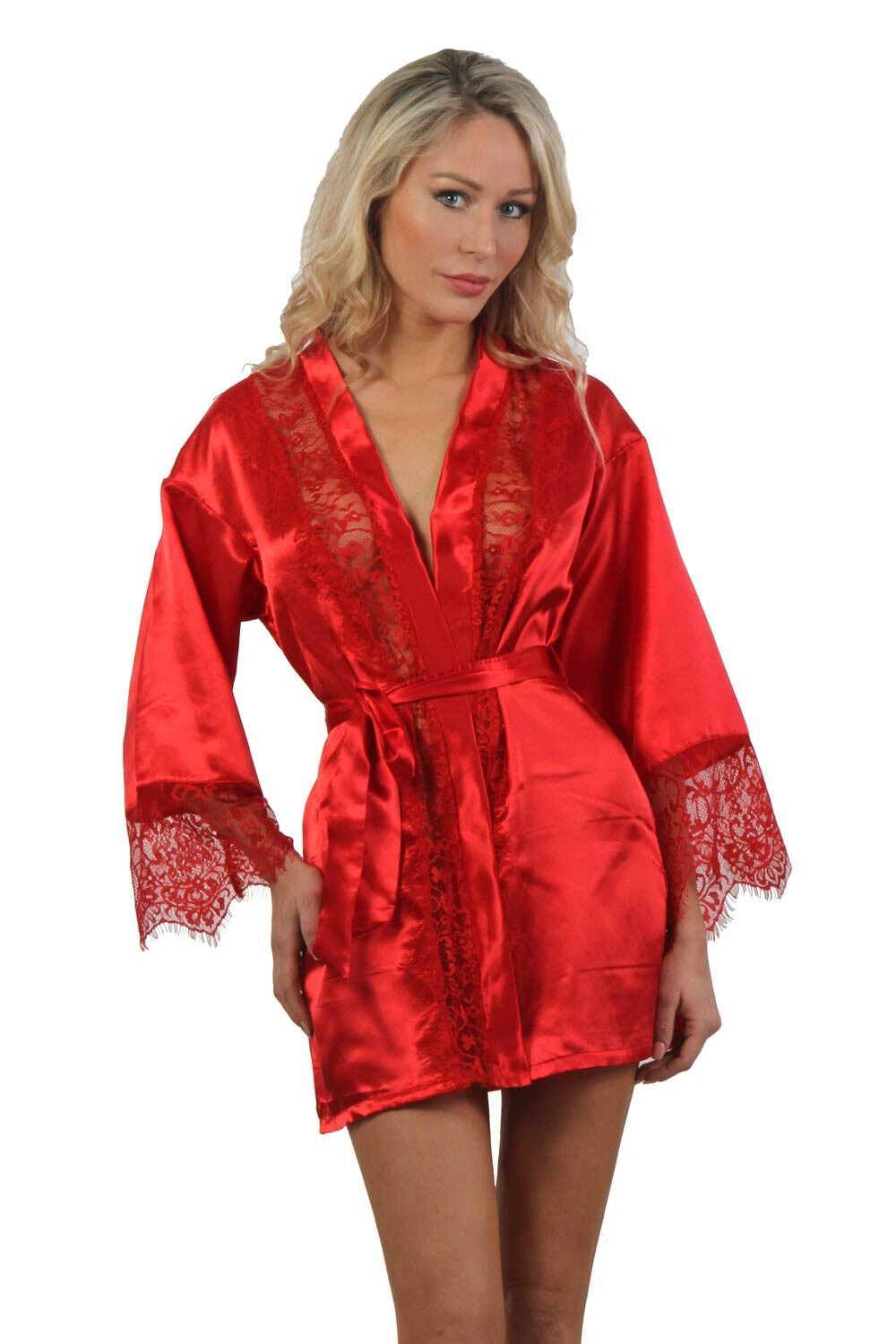 Grossiste SOISBELLE - Kimono satiné avec dentelle délicate