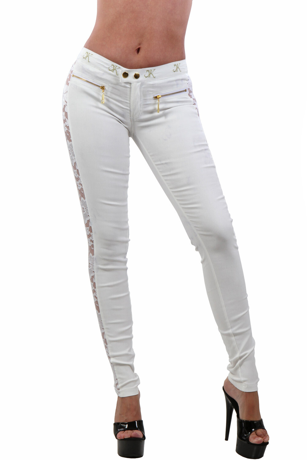 Grossiste SOISBELLE - Pantalon slim avec détails dorés et bandes en dentelle
