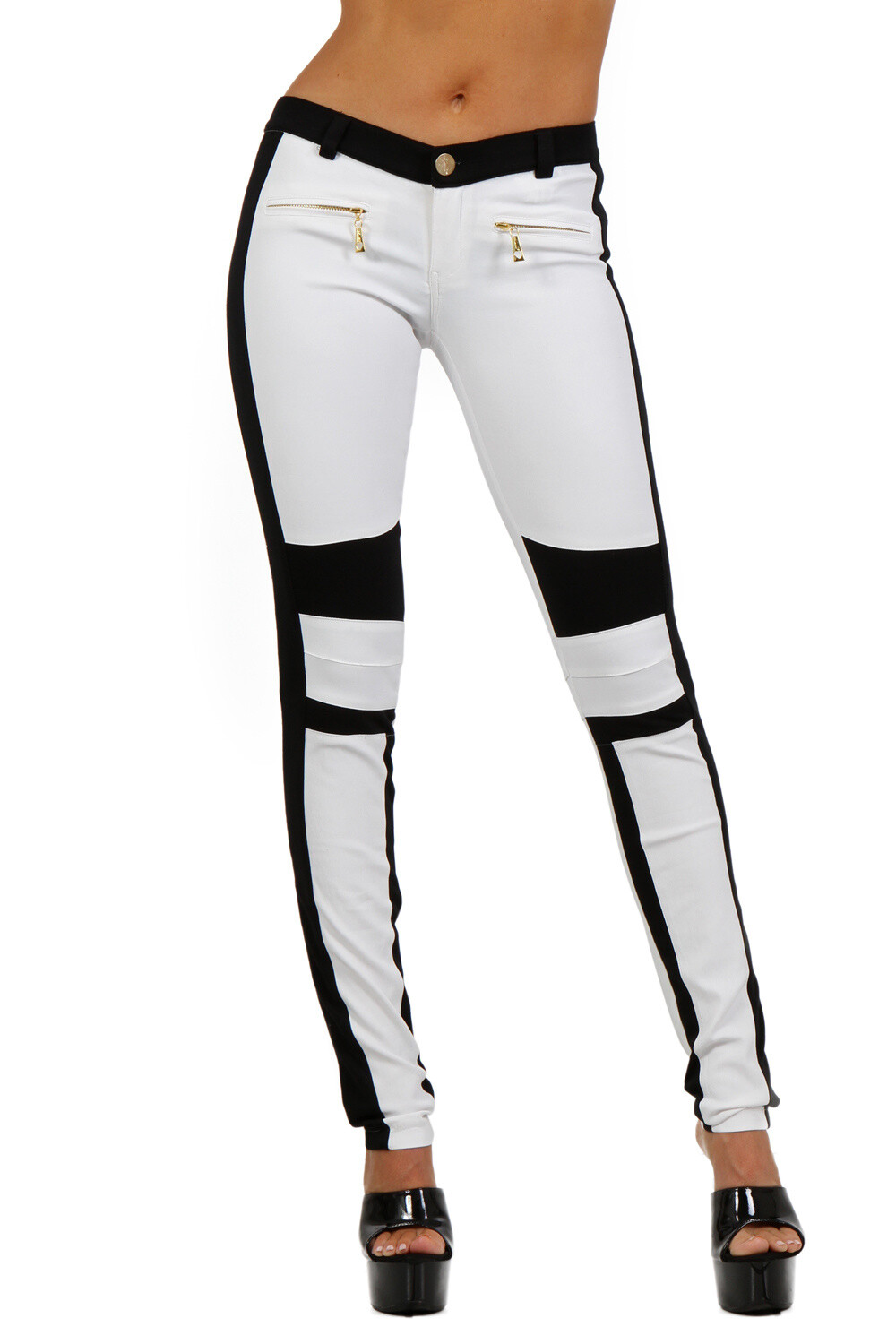 Grossiste SOISBELLE - Pantalon skinny bicolore avec détails modernes et poches zippées