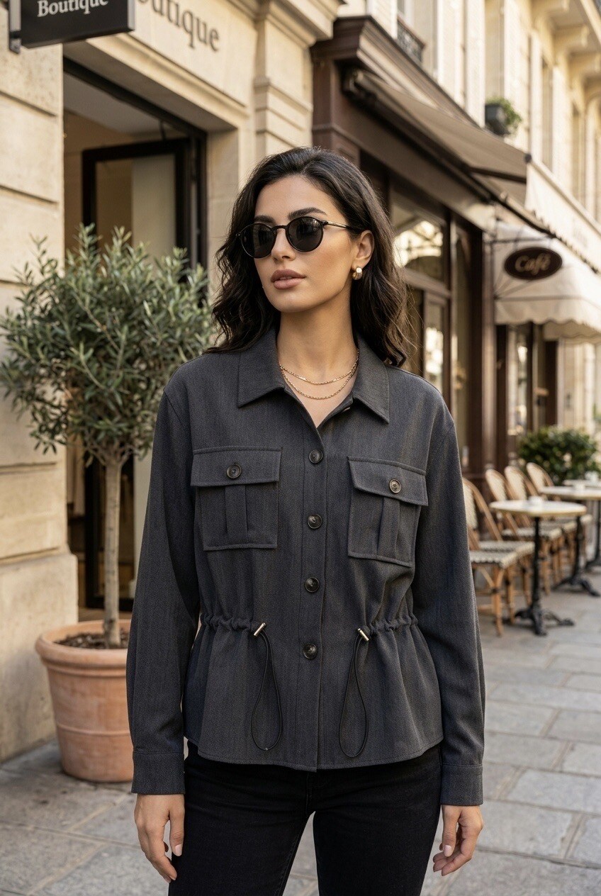 Grossiste SOKY & SOKA - Chemise femme à poches avec taille ajustable