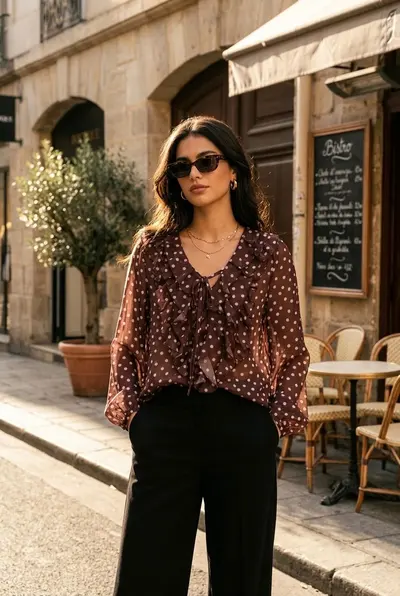 Grossiste SOKY & SOKA - Chemise femme à pois avec volants Grossiste SOKY & SOKA - Chemise femme à pois avec volants