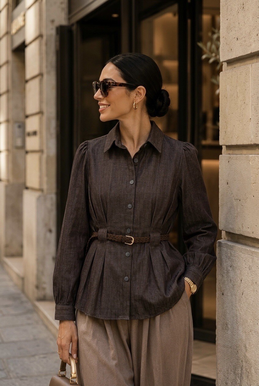Mayorista SOKY & SOKA - Camisa entallada para mujer con cinturón