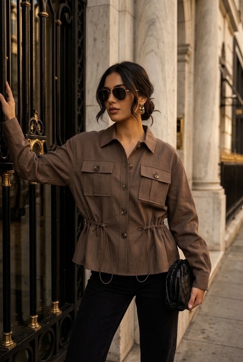 Grossiste SOKY & SOKA - Chemise femme à poches avec taille ajustable