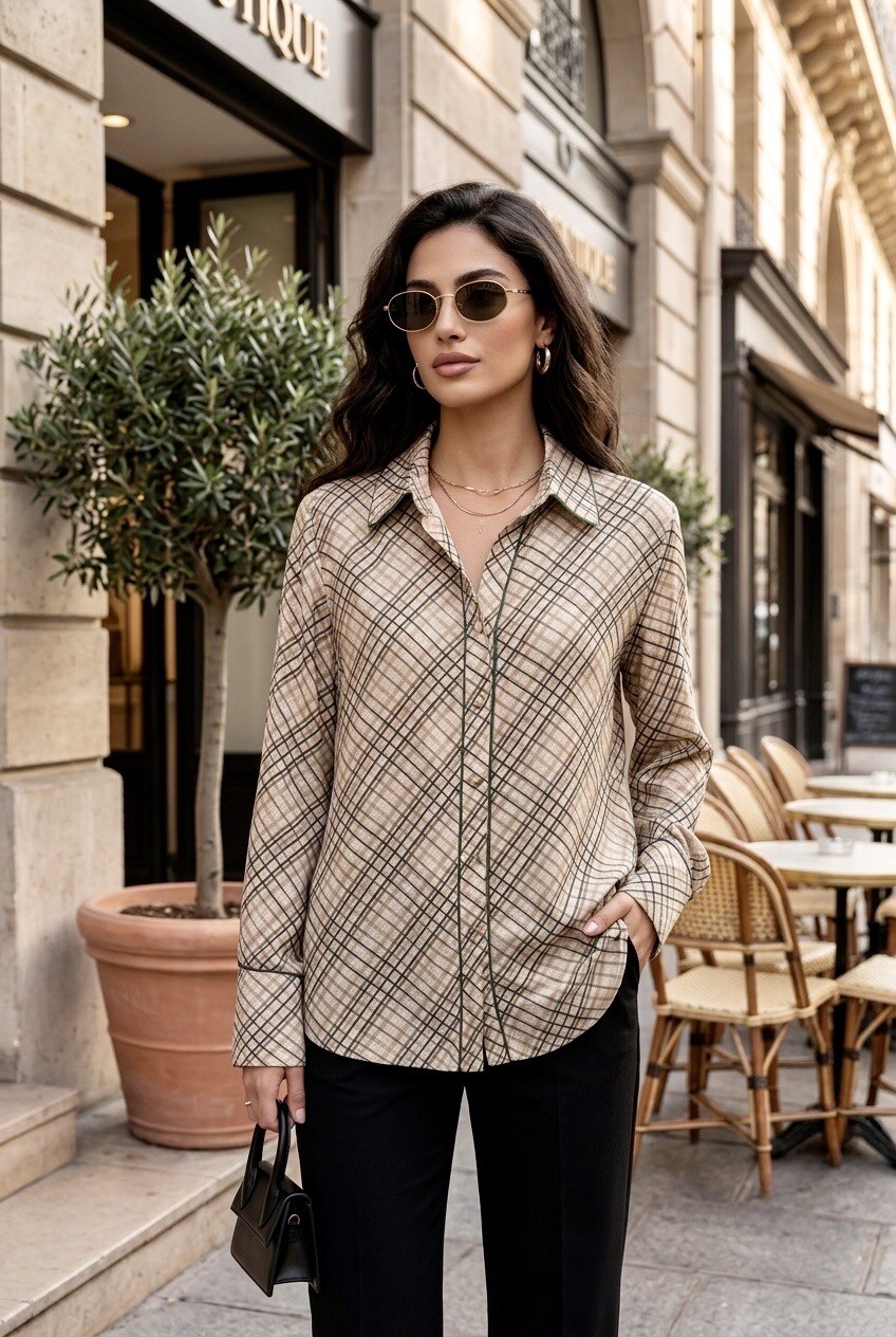 Mayorista SOKY & SOKA - Camisa de mujer fluida a cuadros