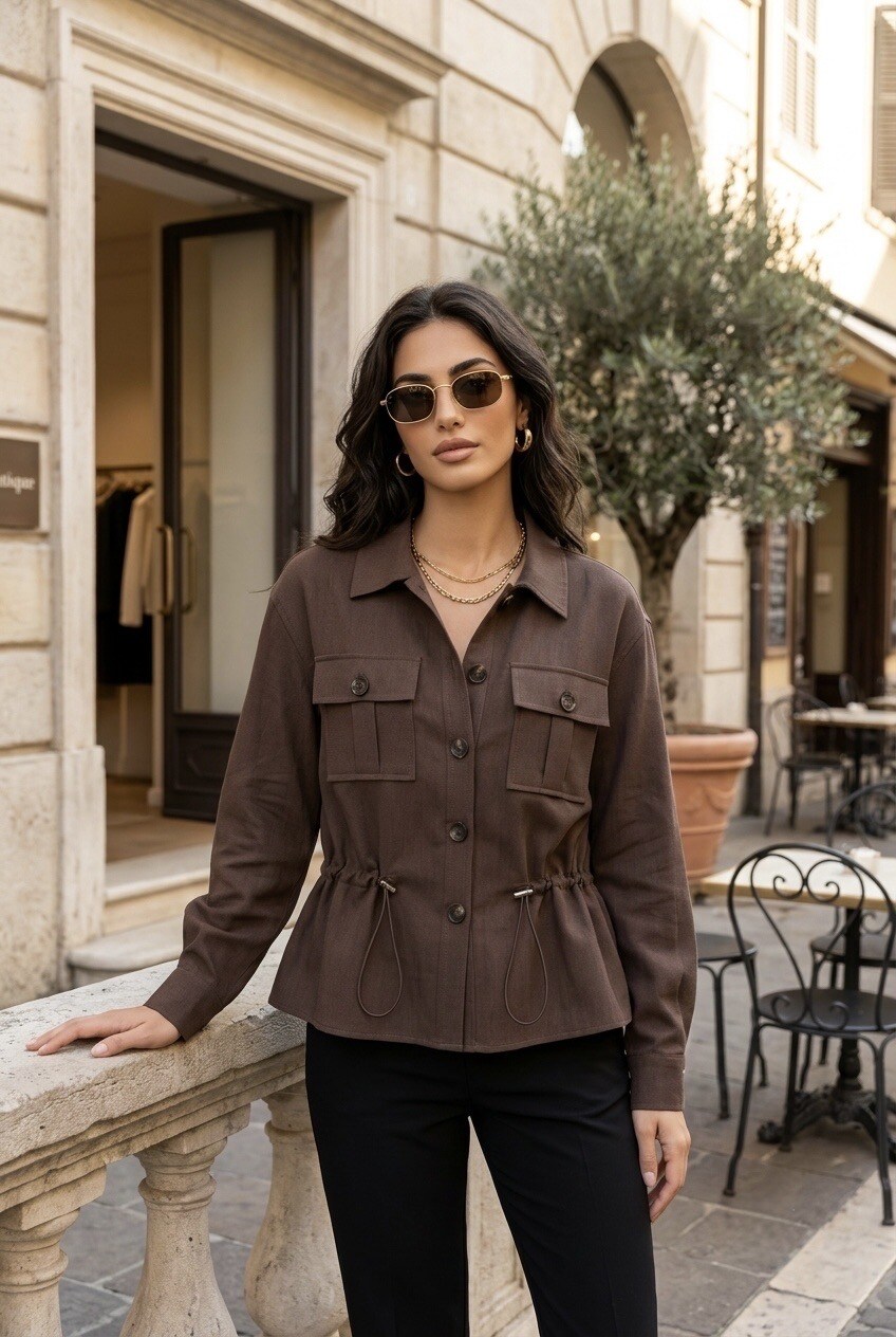 Wholesaler SOKY & SOKA - Women's shirt with pockets and adjustable waist