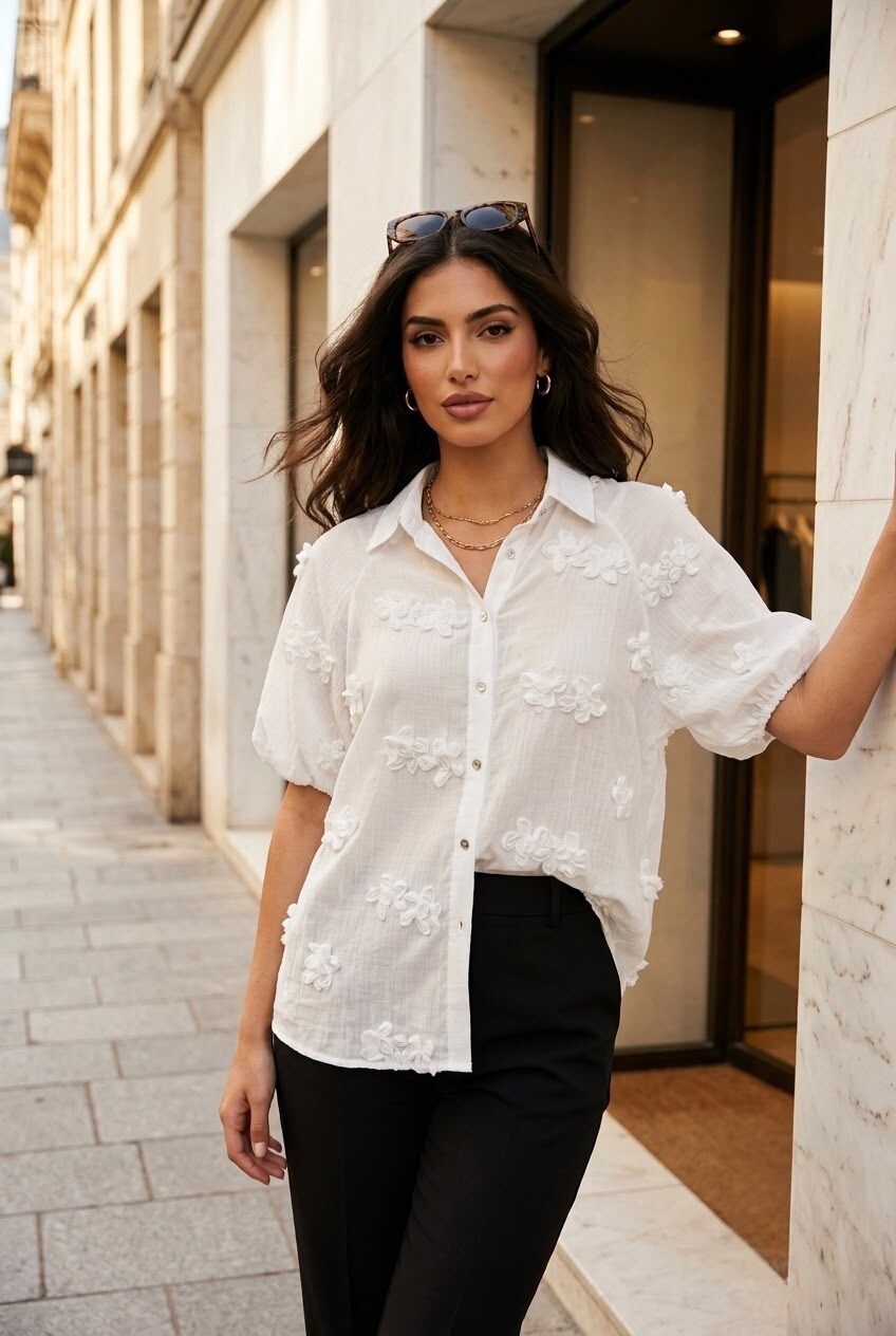 Grossiste SOKY & SOKA - Chemise Bohème Fleur Relief Élégante