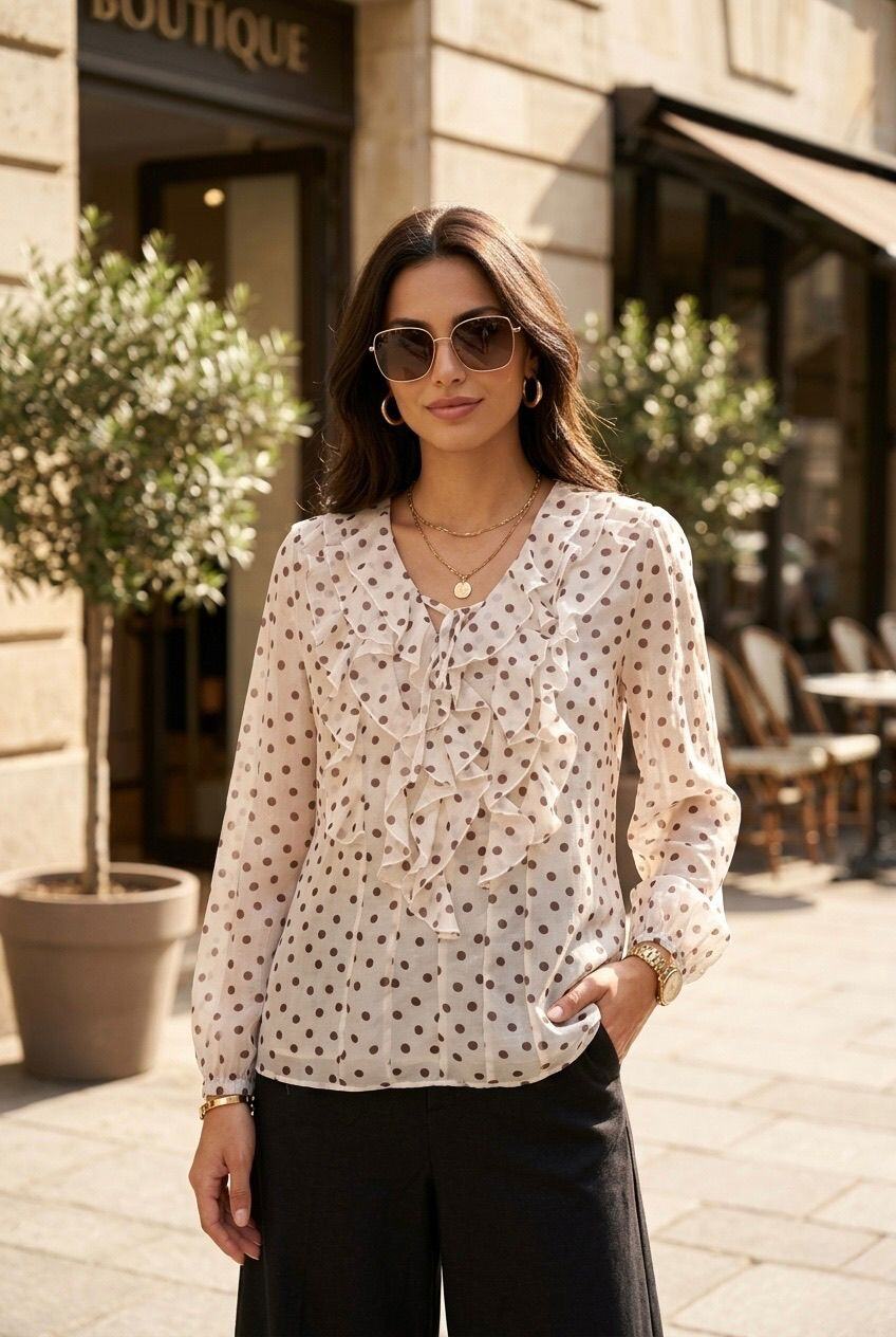 Grossiste SOKY & SOKA - Chemise femme à pois avec volants