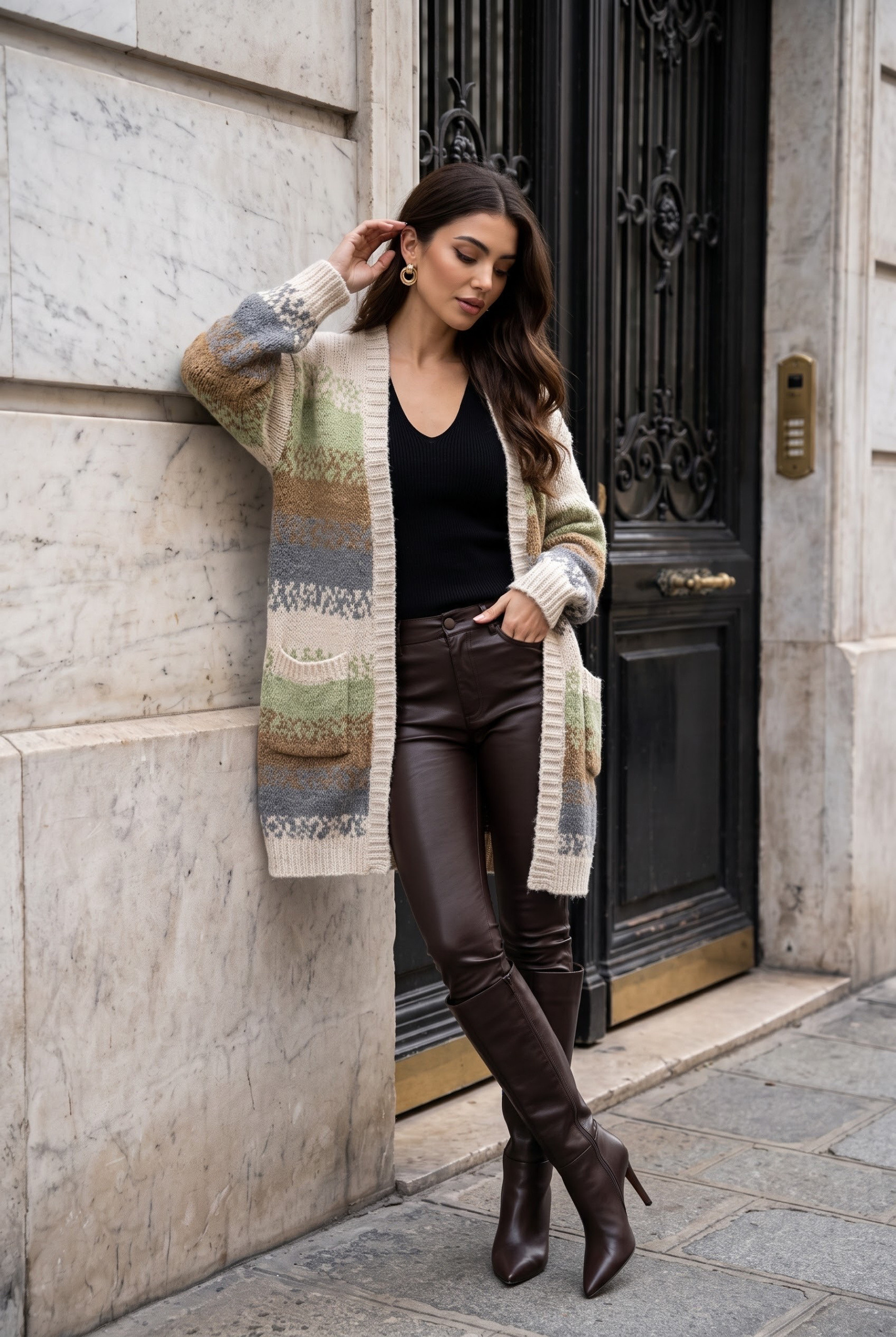 Großhändler SOKY & SOKA - Damen langer Jacquard-Strickcardigan