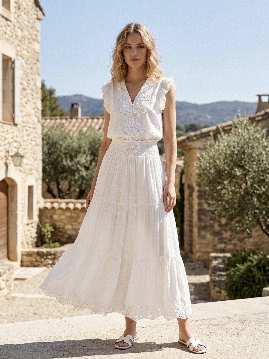 Grossista SOKY & SOKA - Gonna lunga fluida con design elegante a due colori