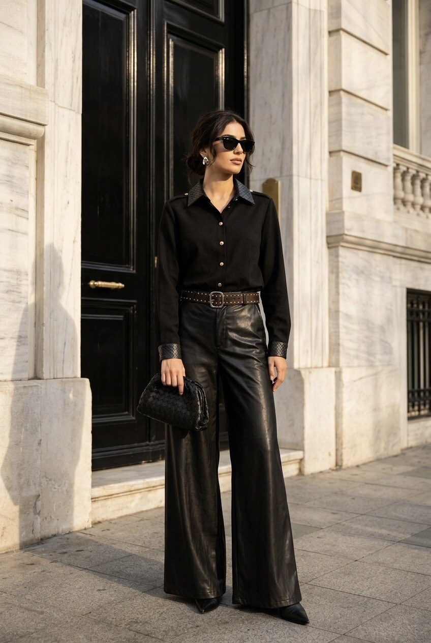 Grossiste SOKY & SOKA - Pantalon femme simili cuir avec ceinture