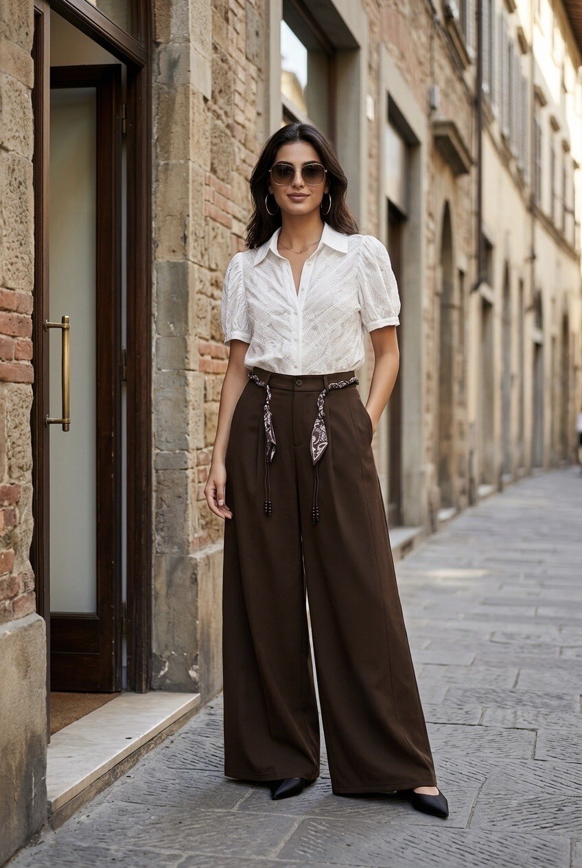 Grossiste SOKY & SOKA - Pantalon femme large ceinture foulard