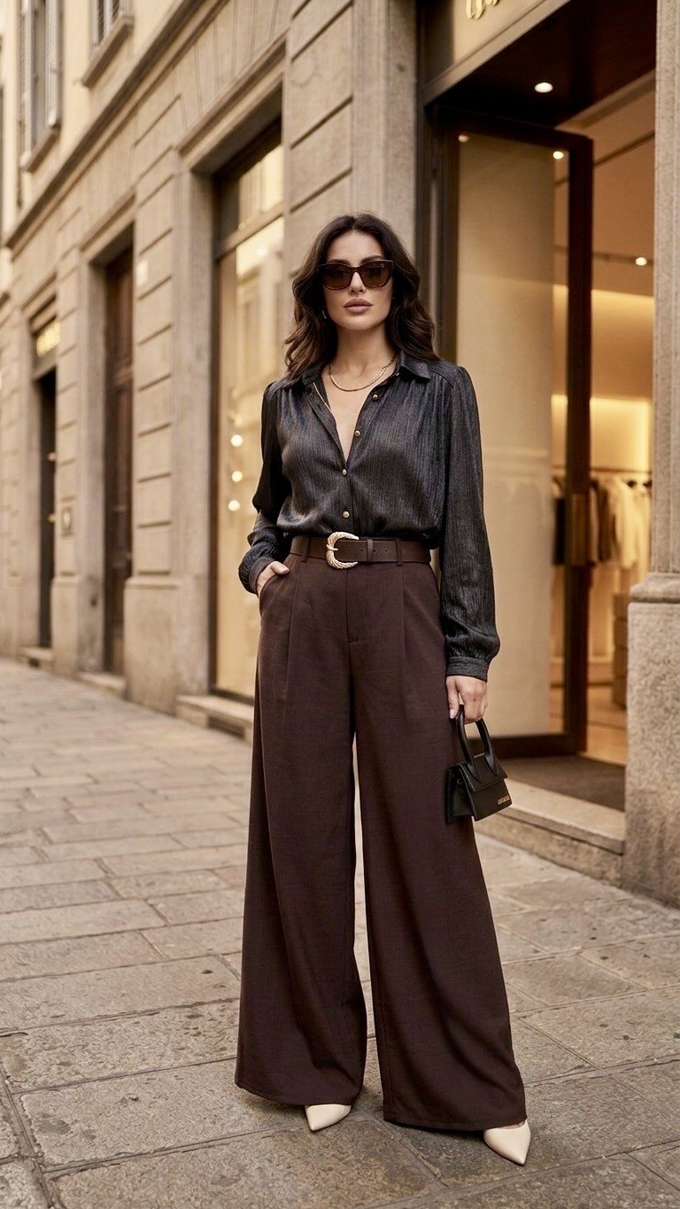 Grossiste SOKY & SOKA - Pantalon femme palazzo avec ceinture