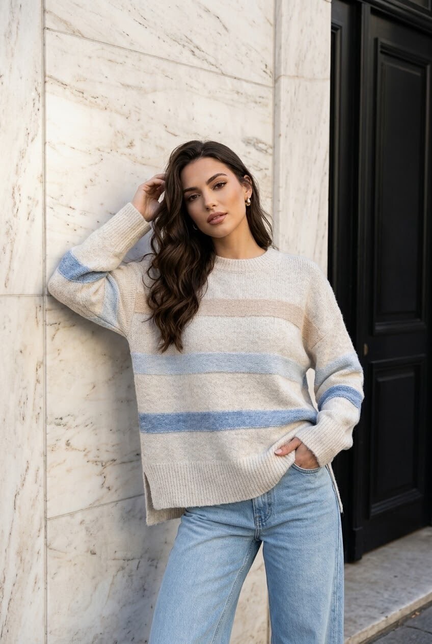 Mayorista SOKY & SOKA - Jersey de mujer a rayas de corte oversize