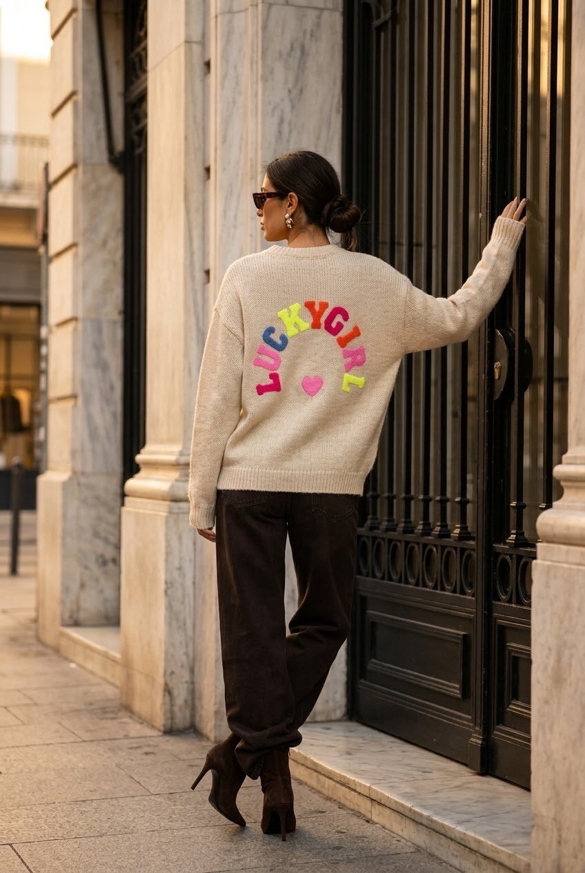 Grossiste SOKY & SOKA - Pull femme Lucky Girl dos