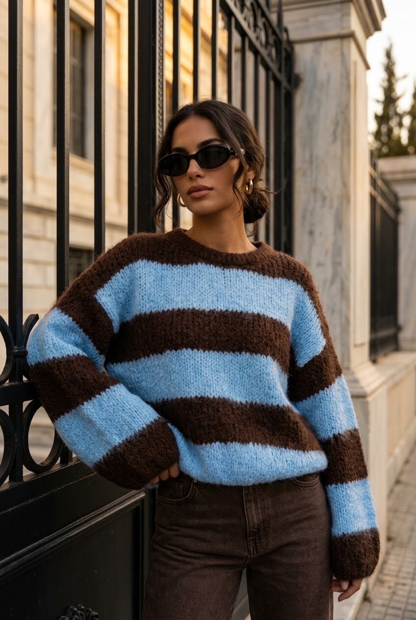 Grossiste SOKY & SOKA - Pull femme rayé maille douce