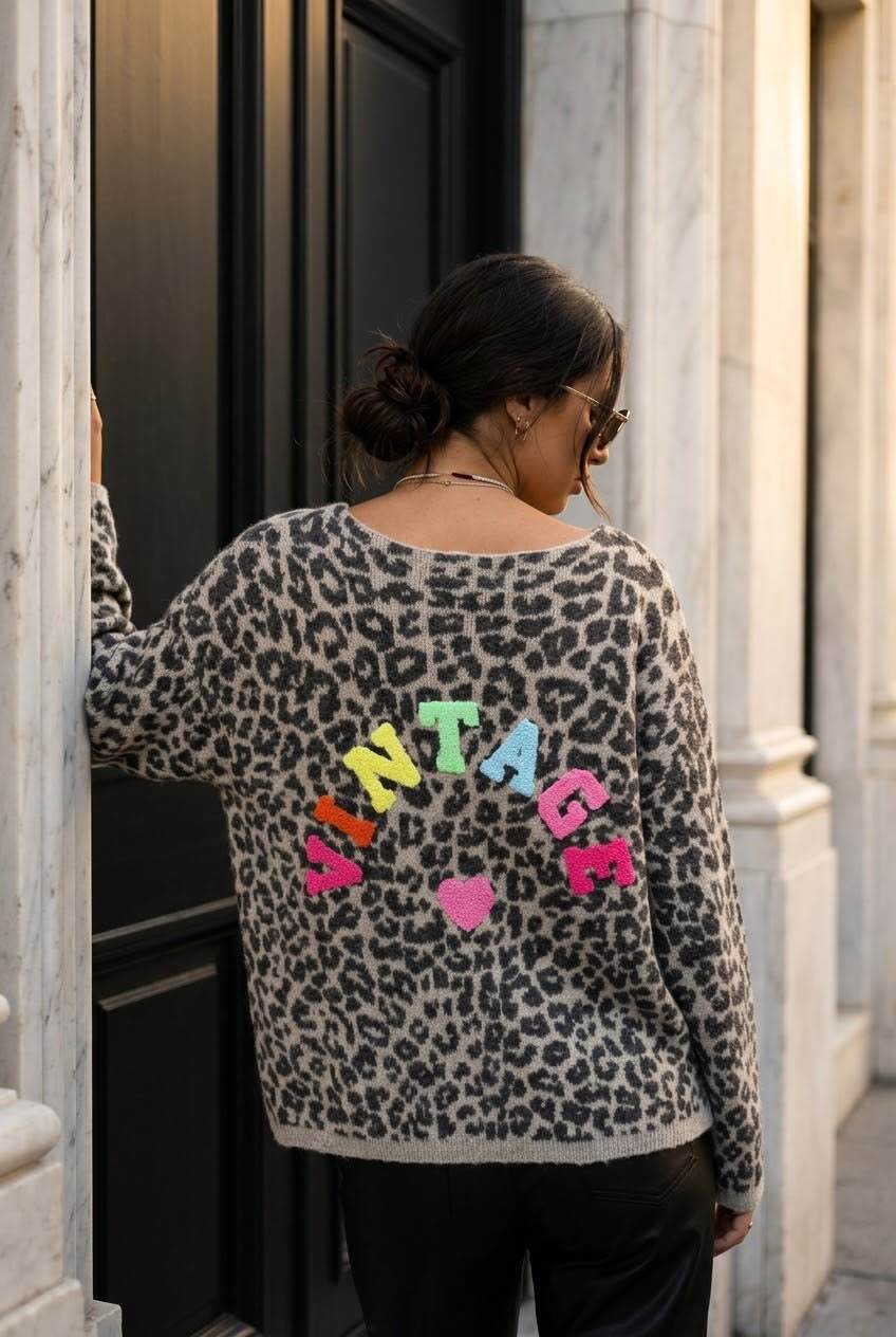 Grossiste SOKY & SOKA - Pull femme léopard message dos