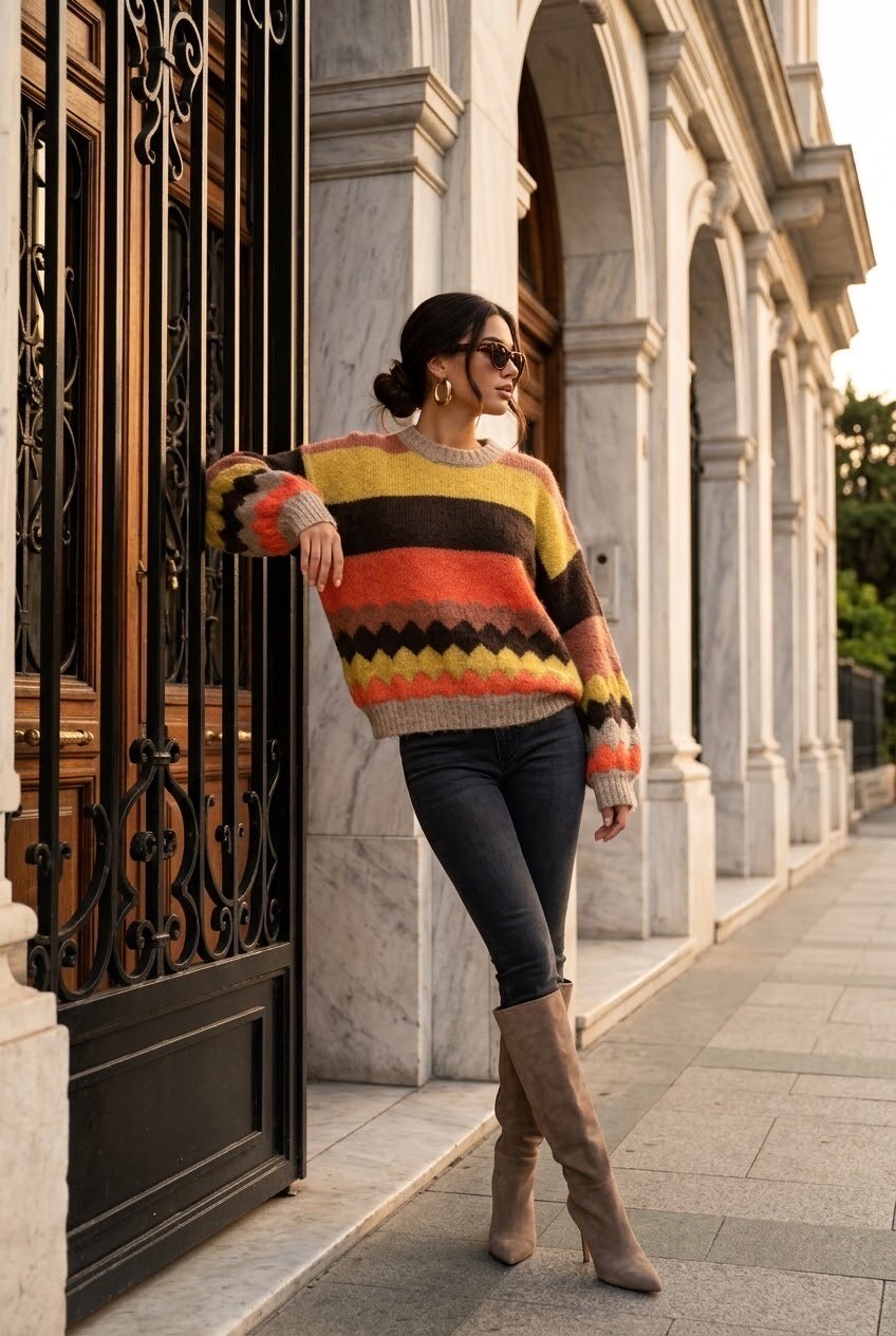 Wholesaler SOKY & SOKA - Women's oversized striped knit sweater